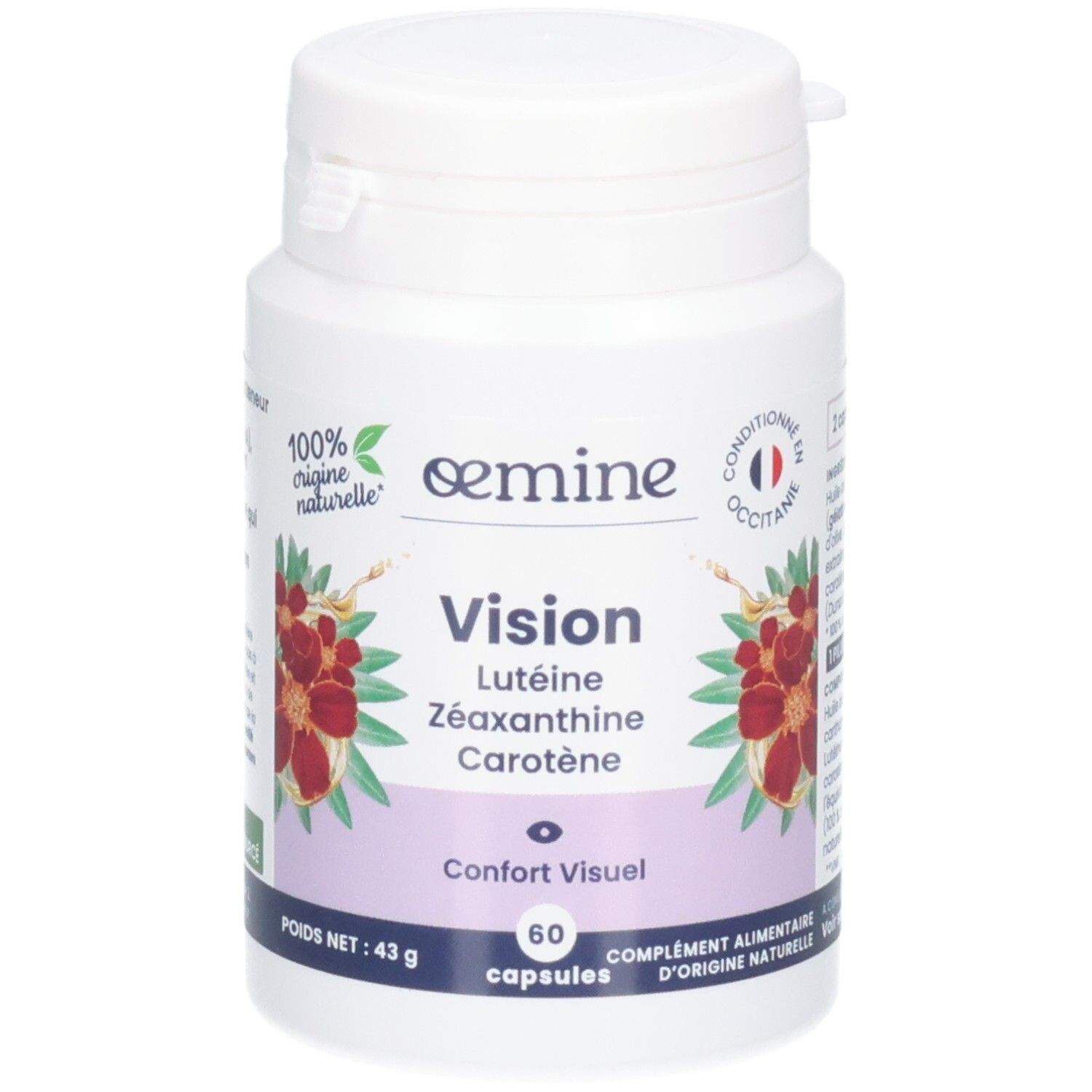 Boîte de gélules Oemine Vision, 60 gélules, Luteine, Zeaxanthine, Carotène, Confort Visuel.