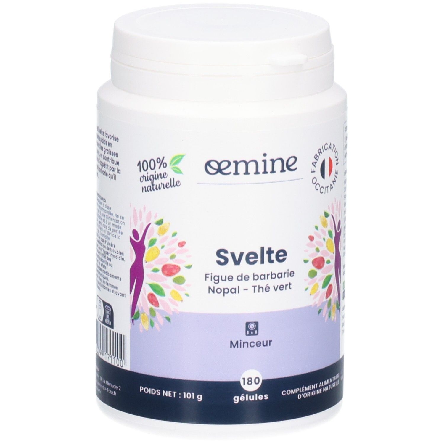 Pot blanc OEMINE SVELTE, 180 gélules, complément alimentaire minceur.