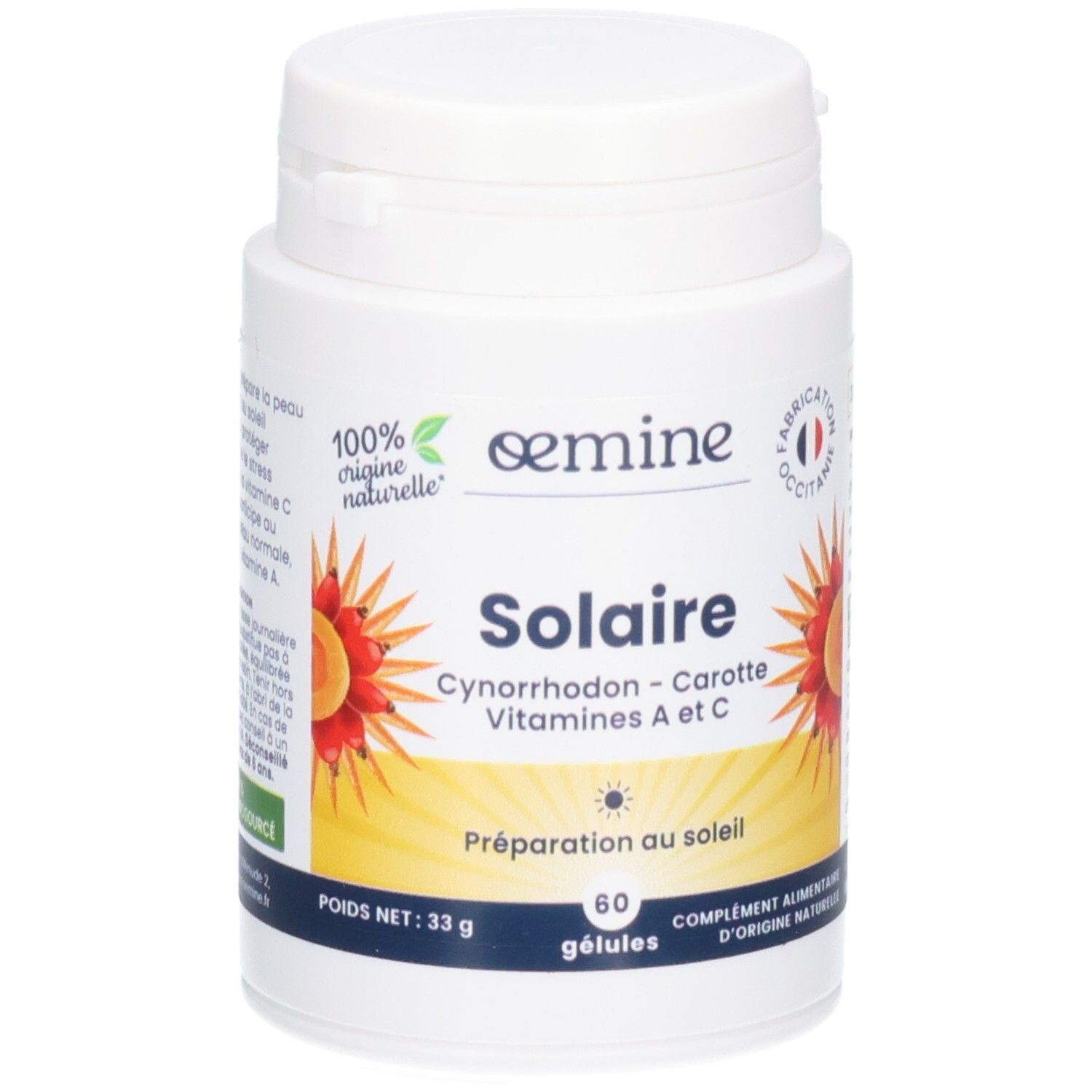 Pot blanc OEMINE SOLAIRE, contient 60 gélules.