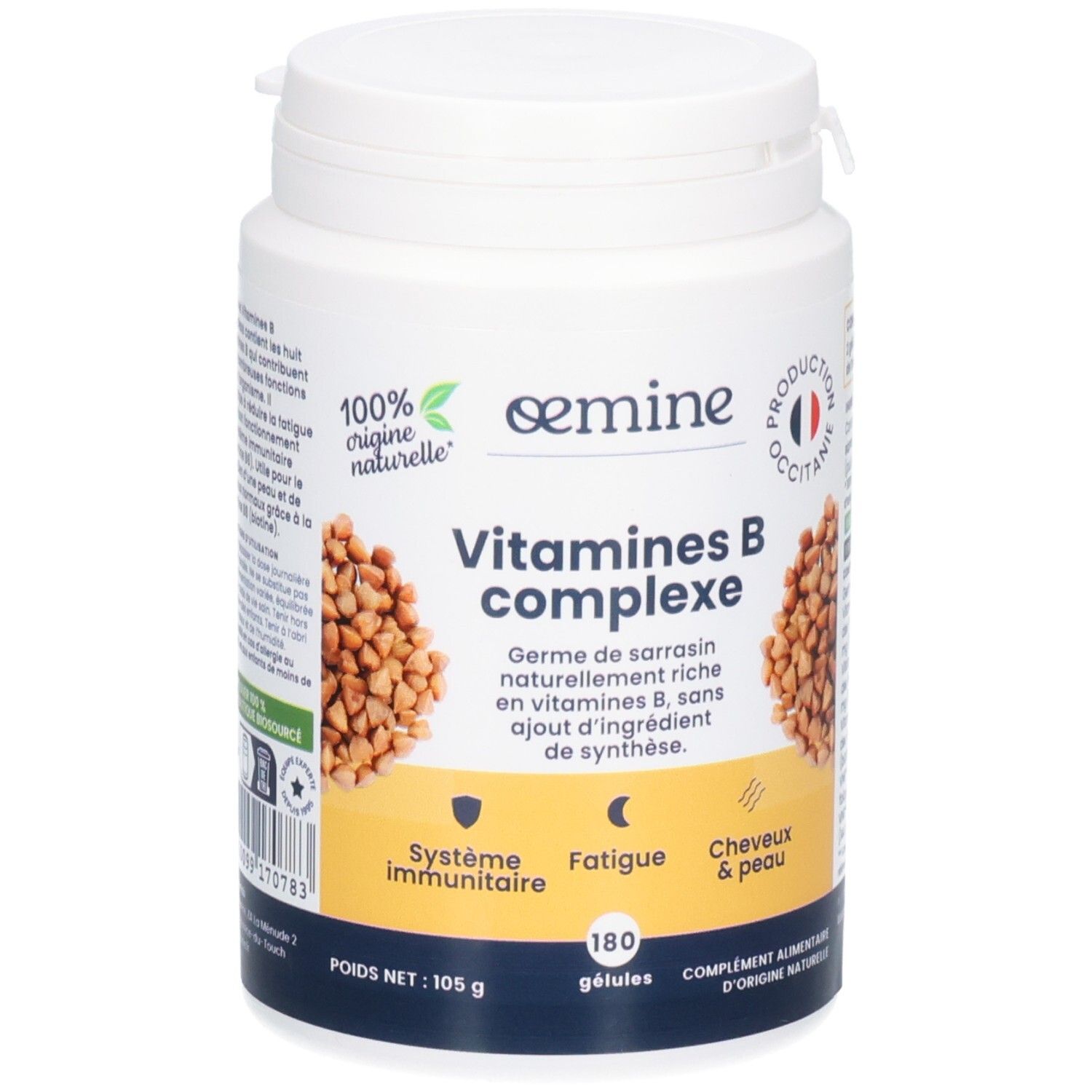 Pot blanc de capsules Vitamines B complexe, 180 gélules.