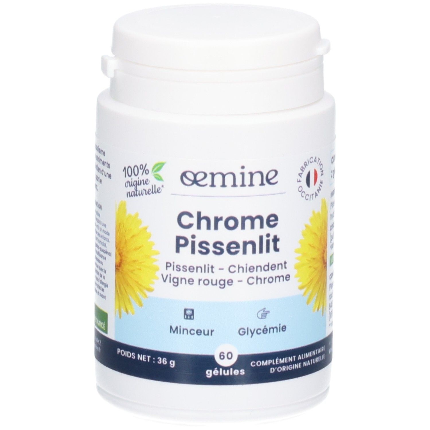 Pot blanc OEMINE Chrome Pissenlit. Contient du pissenlit et du chrome.