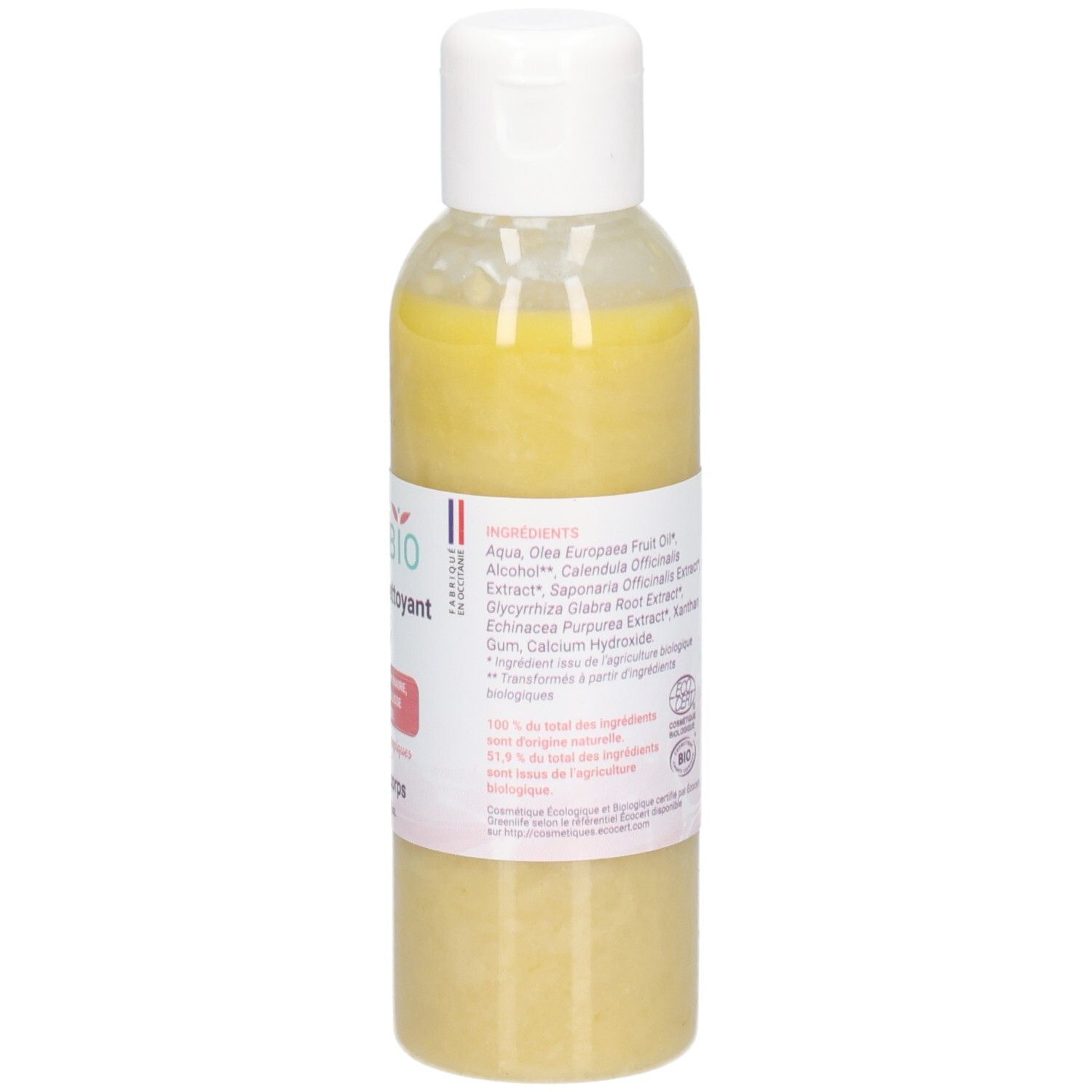 Liniment ECZEBIO : flacon avec liste détaillée des ingrédients sur l'étiquette.