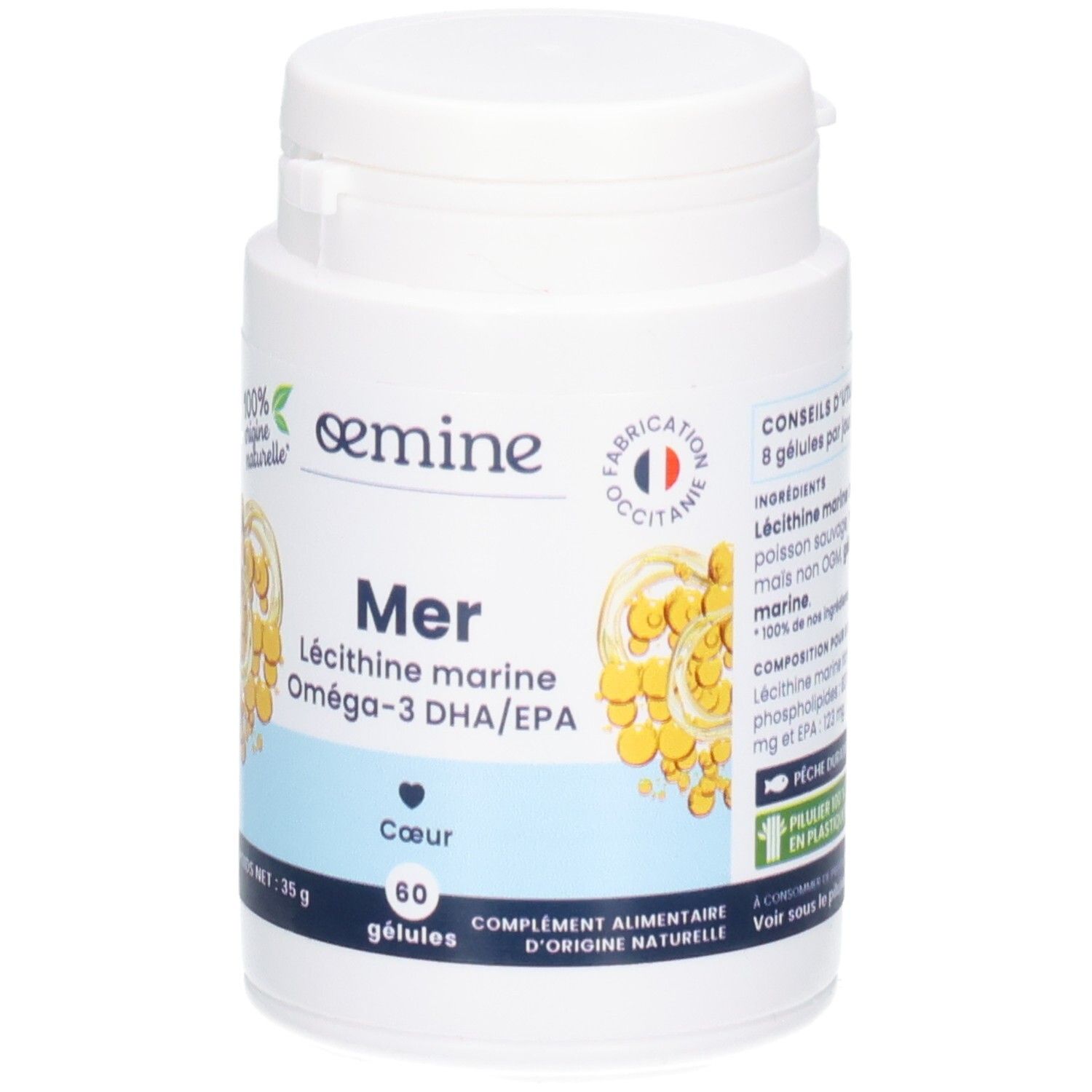 Oemine Mer: Lécithine marine, Oméga-3 DHA/EPA, 60 gélules.