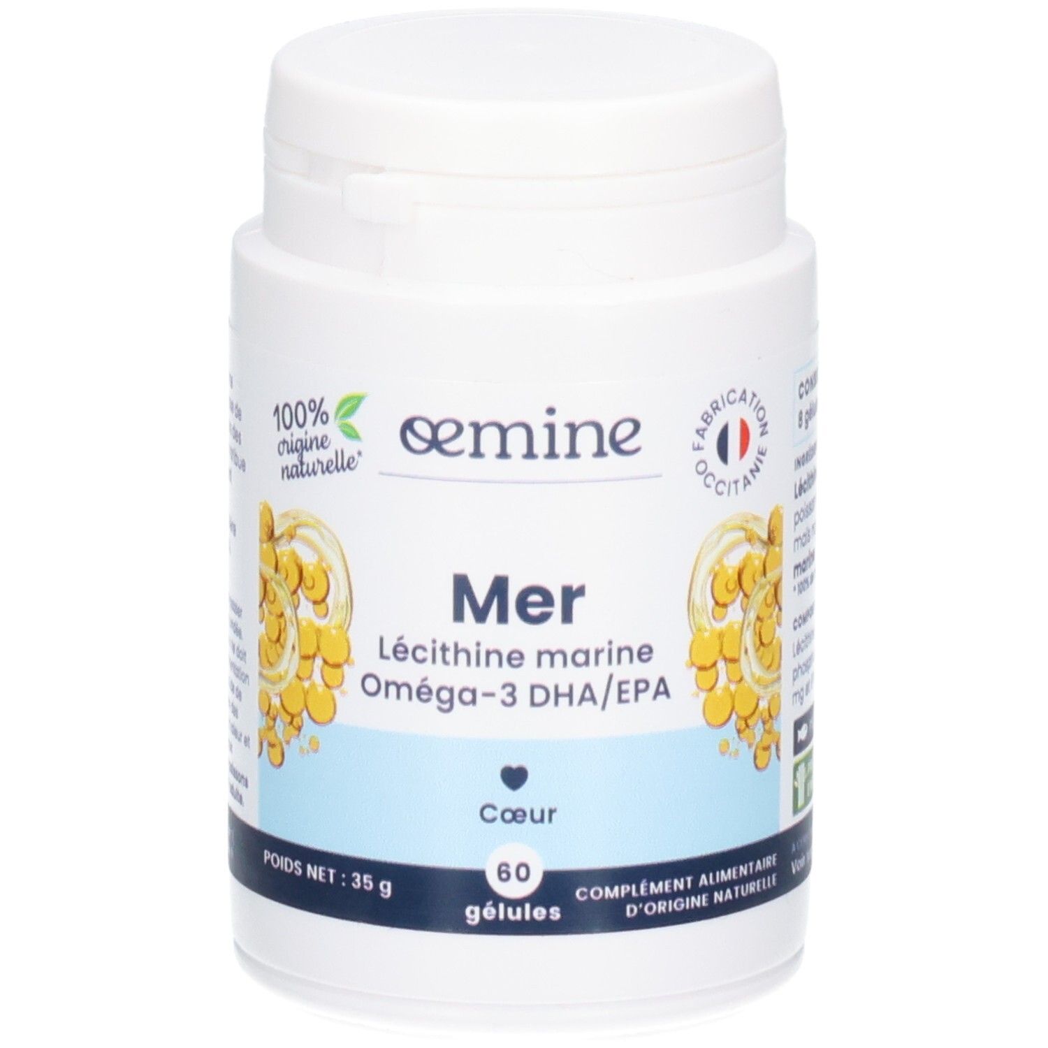 Oemine Mer: Lécithine marine, Oméga-3 DHA/EPA, 60 gélules.