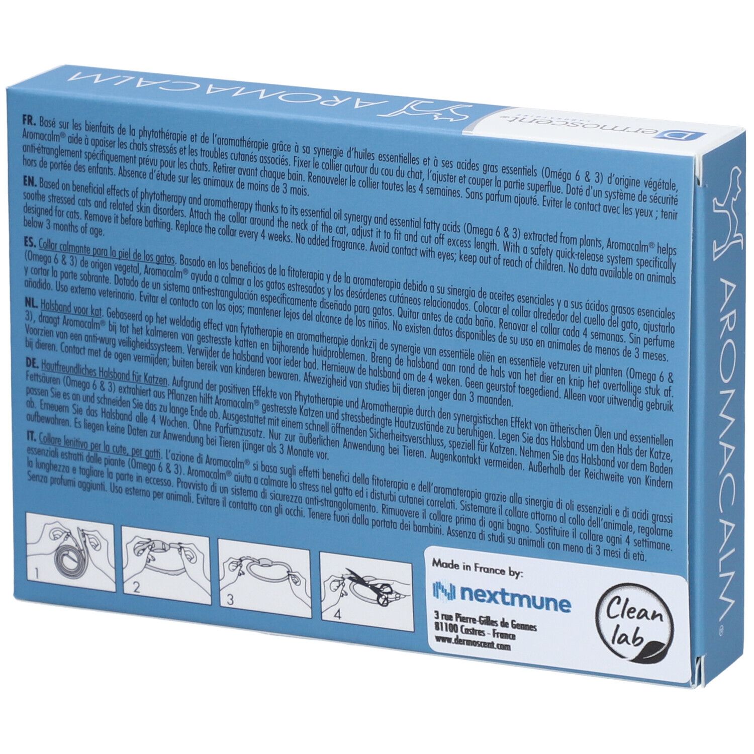 AROMACALM DERMOSCENT CHAT - Collier, soin dermocosmétique apaisant cutané, antistress, pou