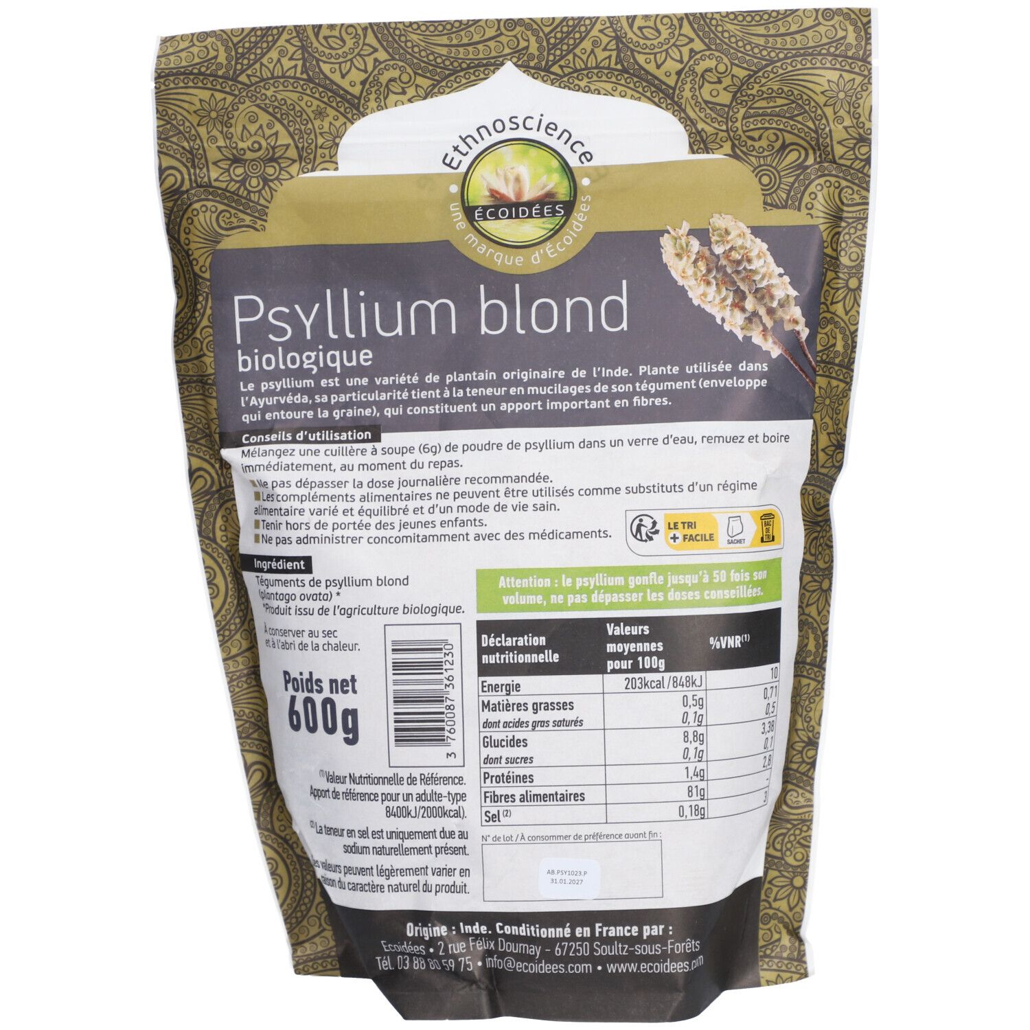 Ecoidées Psyllium Blond en poudre bio