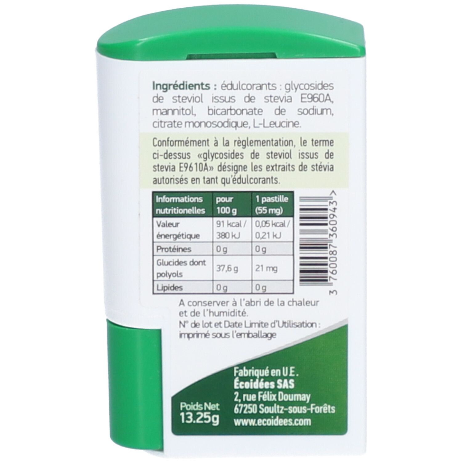 Ecoidées Stévia Distributeur de pastilles