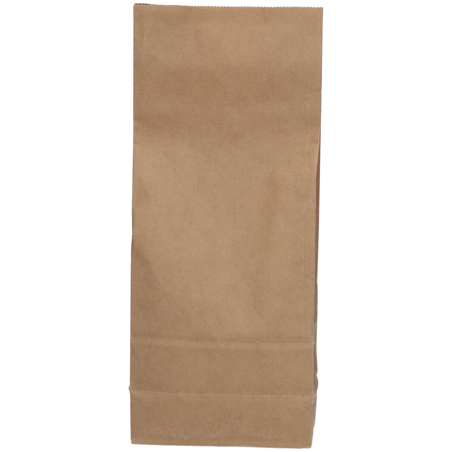 Sachet en papier brun, rectangulaire. Haut ouvert, bas plié.