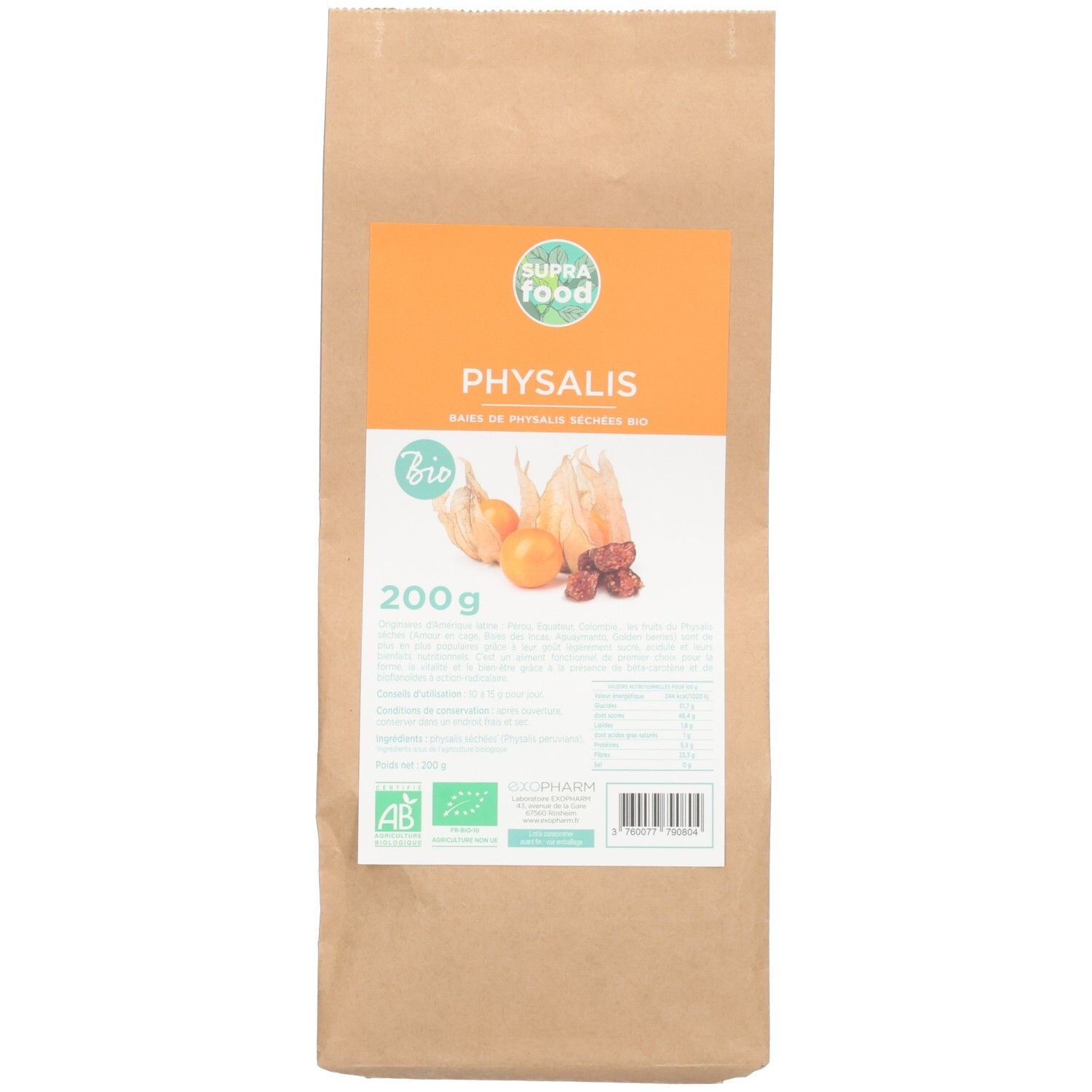 Sachet papier brun avec inscription Physalis, 200g.