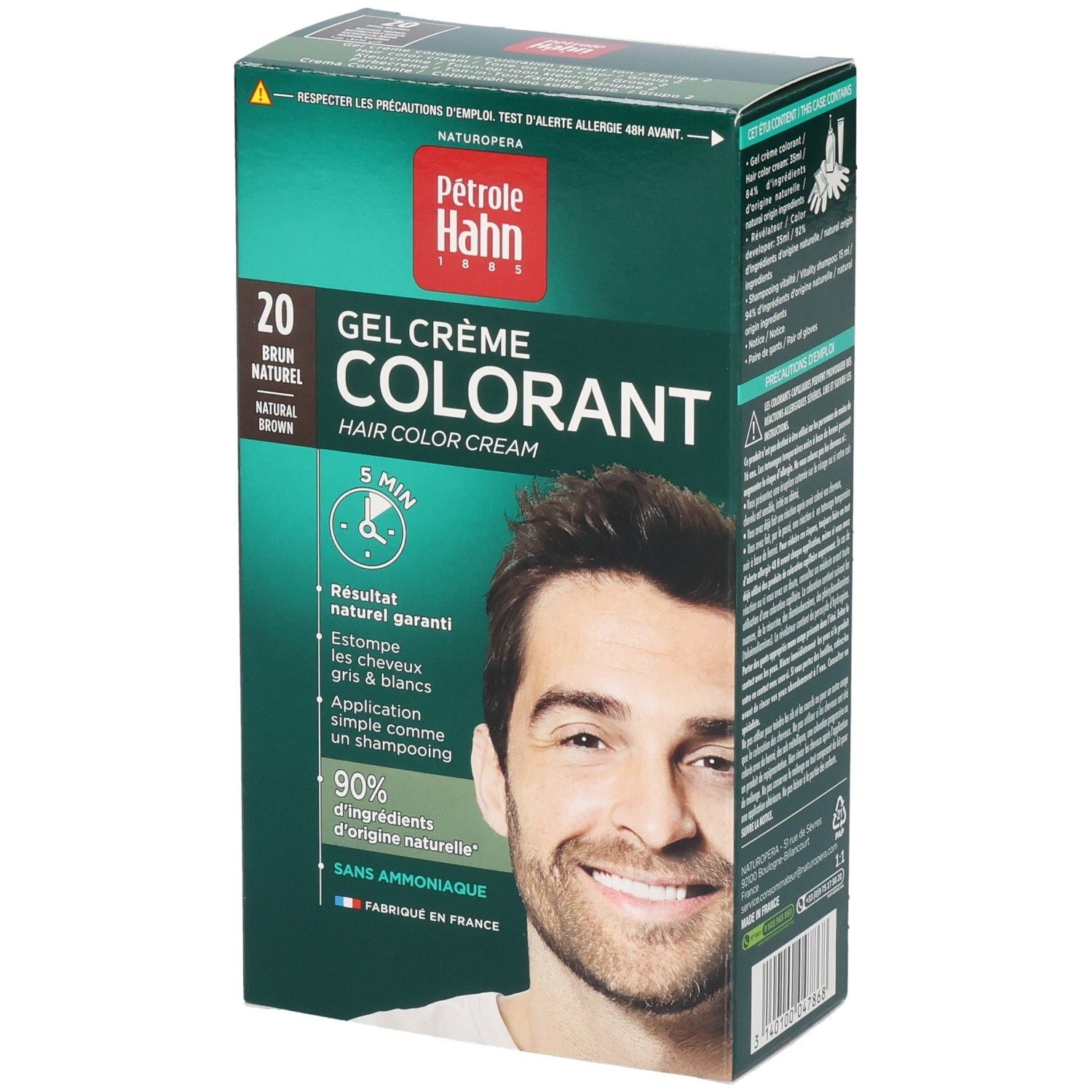 Pétrole Hahn Gel Crème Colorant 20, brun naturel. Pour hommes.
