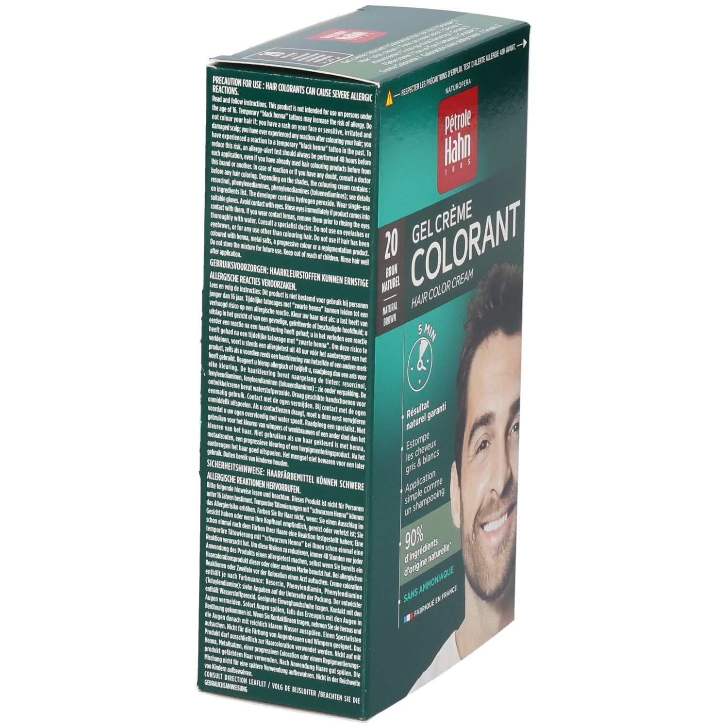 Pétrole Hahn Gel Crème Colorant 20, brun naturel. Pour hommes.