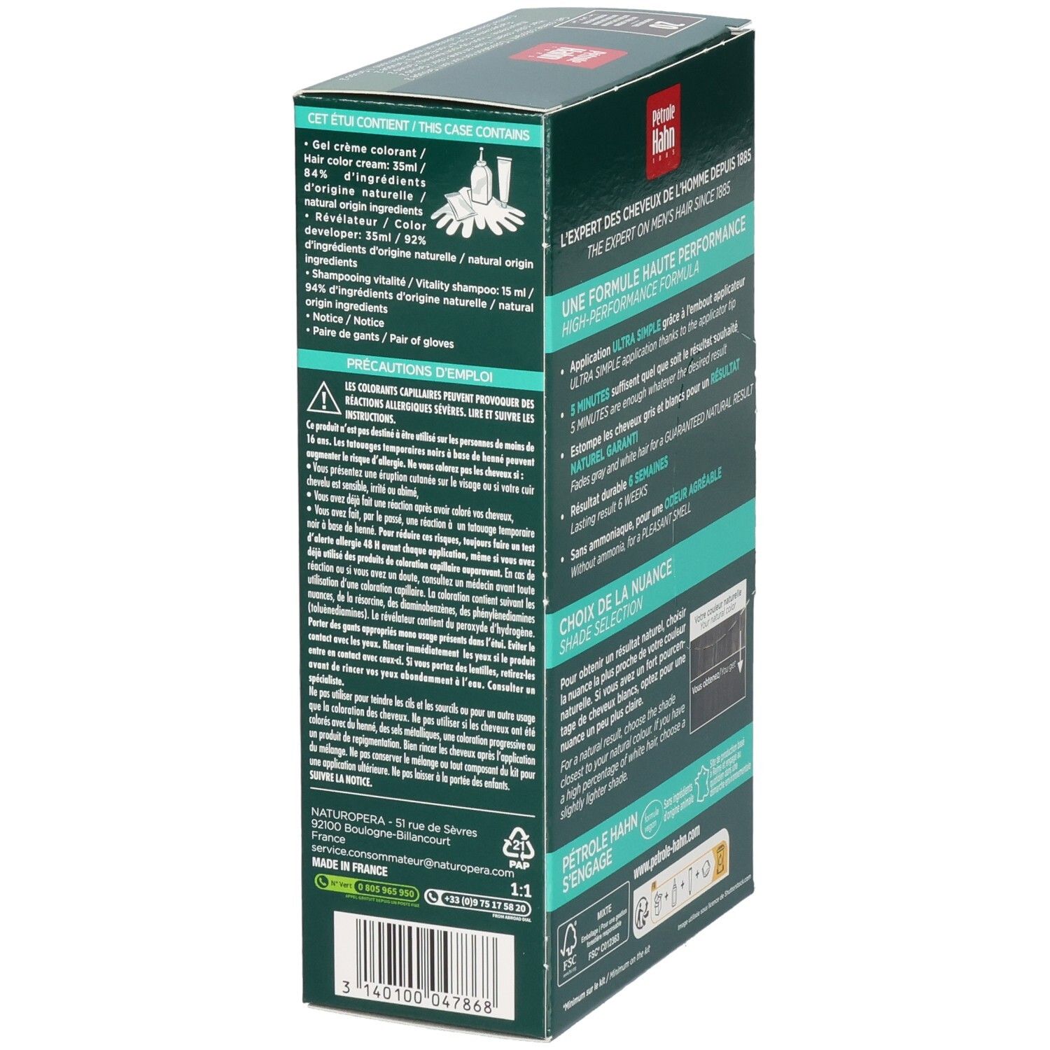 Pétrole Hahn Gel Crème Colorant 20, brun naturel. Pour hommes.