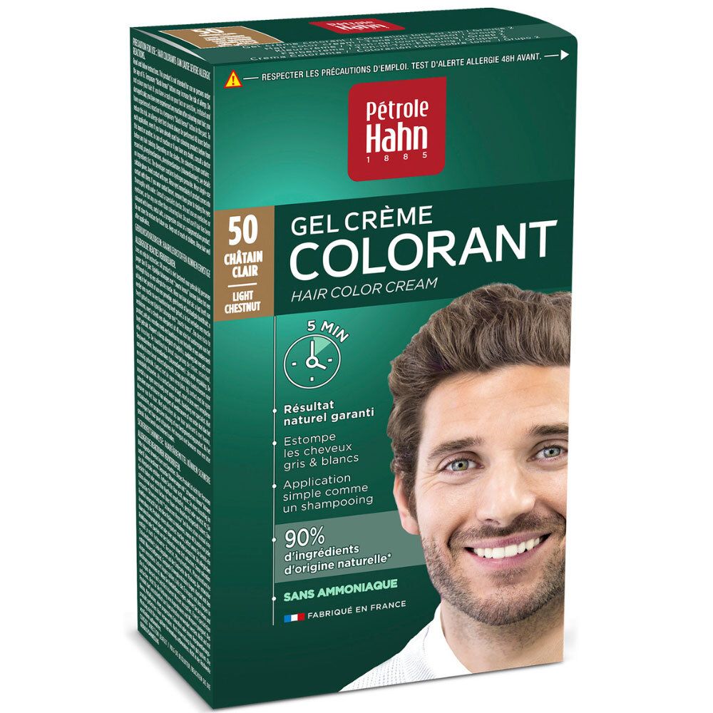 Pétrole Hahn Kit Gel Crème Colorant, 50 Châtain Clair. Coloration pour hommes.