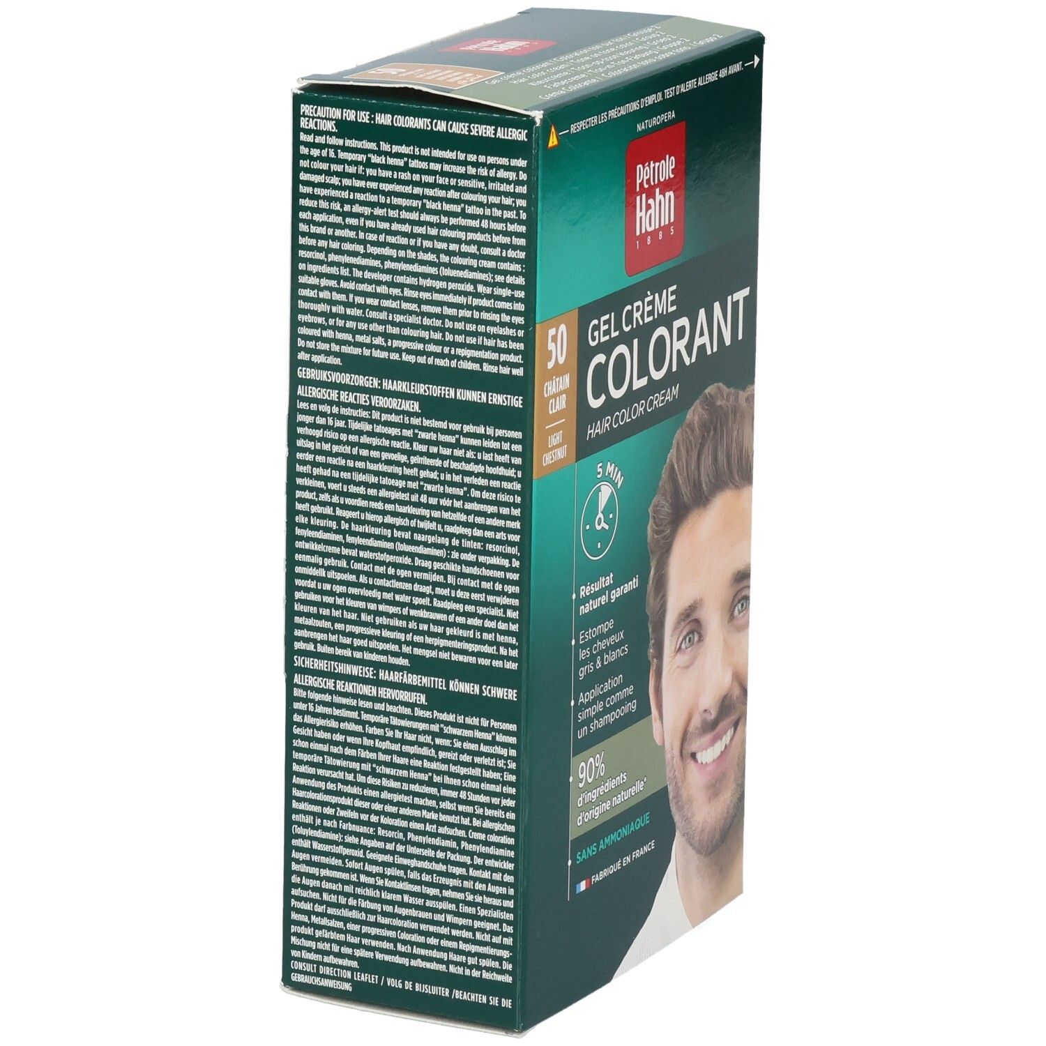 Pétrole Hahn Kit Gel Crème Colorant, 50 Châtain Clair. Coloration pour hommes.