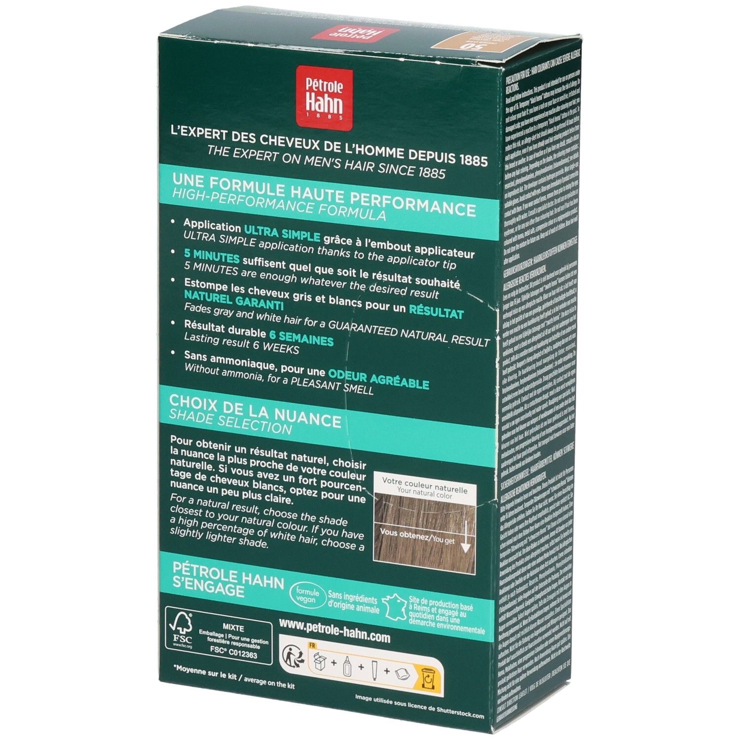 Pétrole Hahn Kit Gel Crème Colorant, 50 Châtain Clair. Coloration pour hommes.