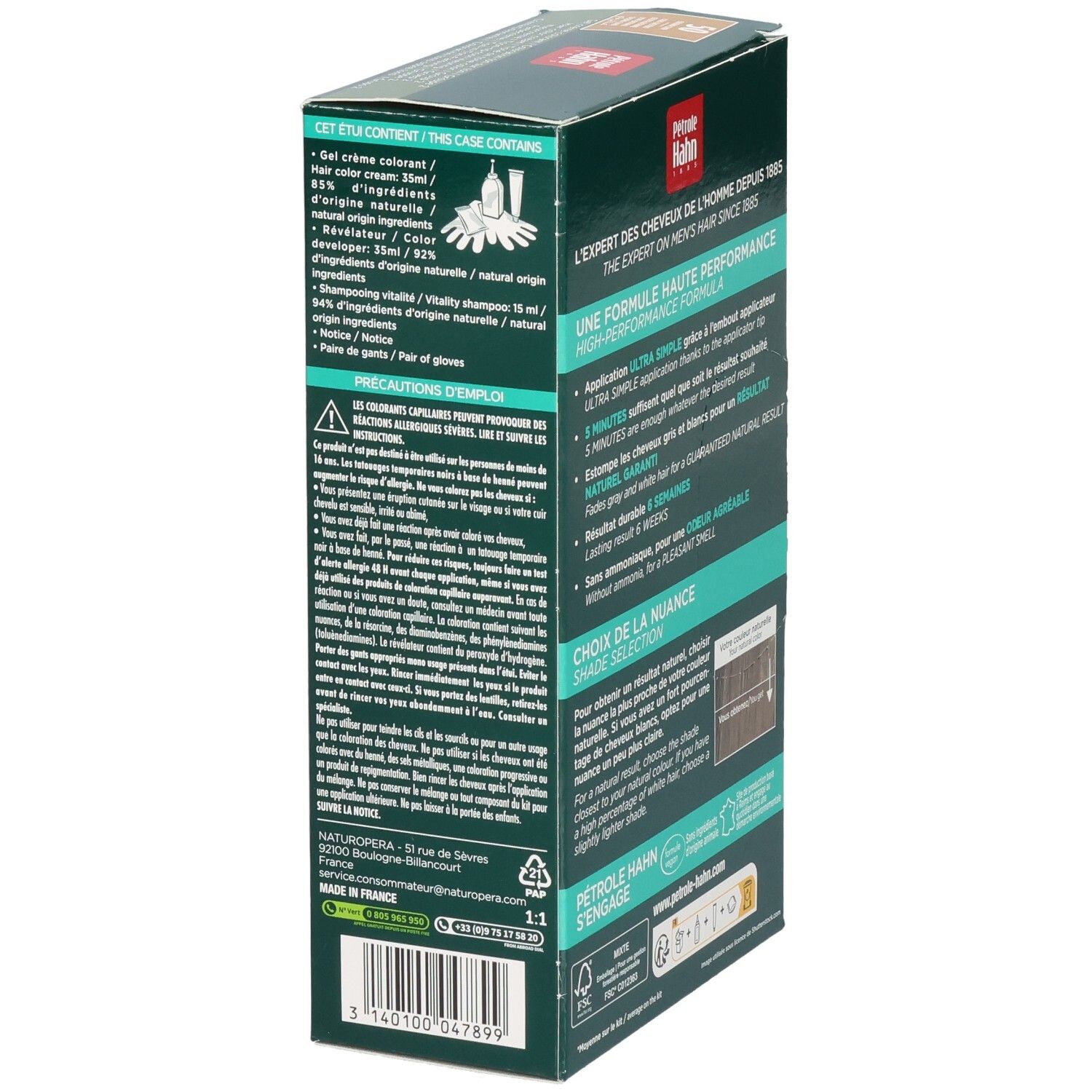 Pétrole Hahn Kit Gel Crème Colorant, 50 Châtain Clair. Coloration pour hommes.