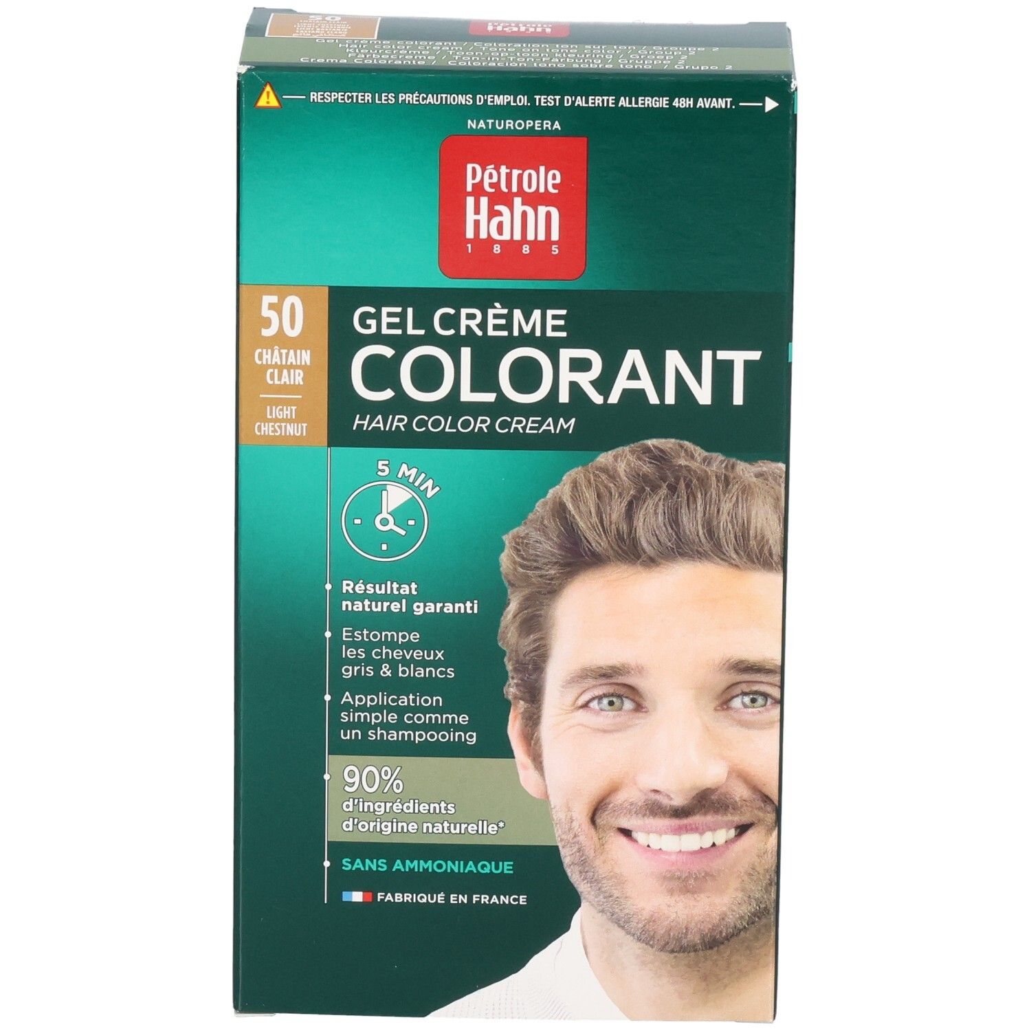 Pétrole Hahn Kit Gel Crème Colorant, 50 Châtain Clair. Coloration pour hommes.