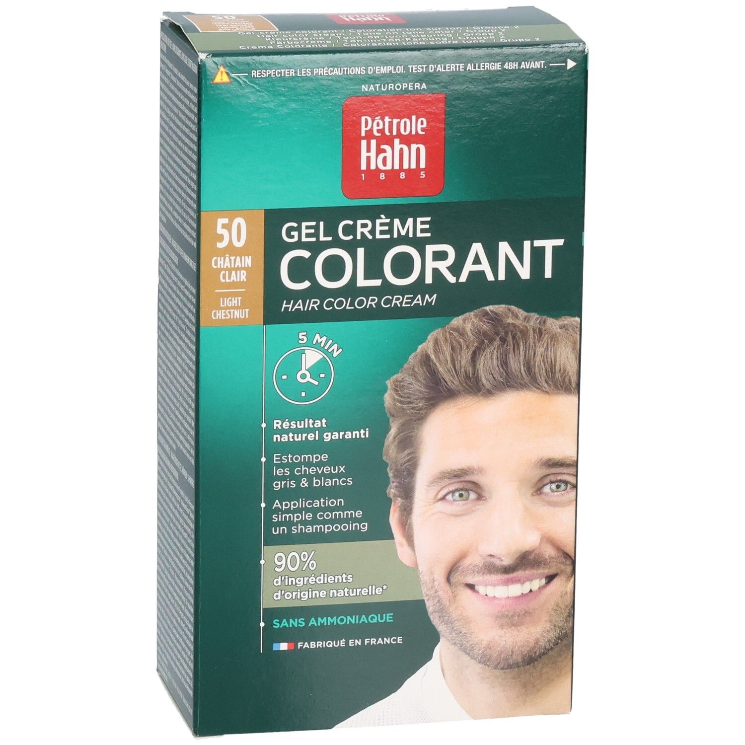 Pétrole Hahn Kit Gel Crème Colorant, 50 Châtain Clair. Coloration pour hommes.
