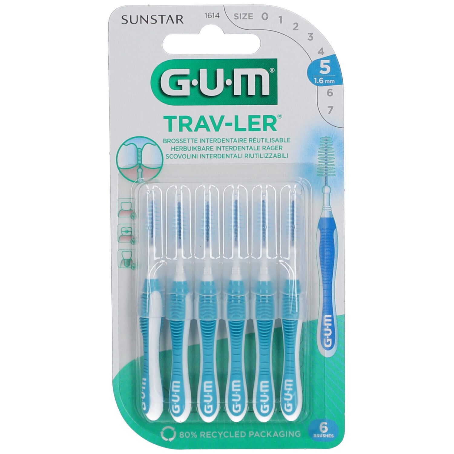 GUM® Trav-Ler® 1,6 mm bleu sapin avec capuchon