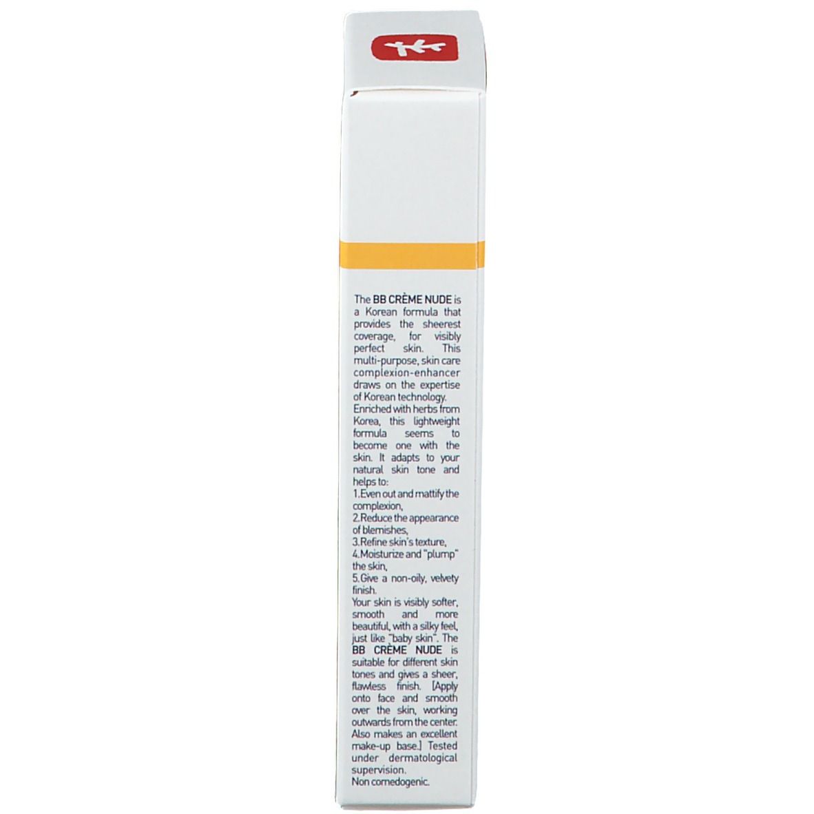 Côté de l'emballage de BB Crème Nude. Texte multilingue. Marque Erborian.