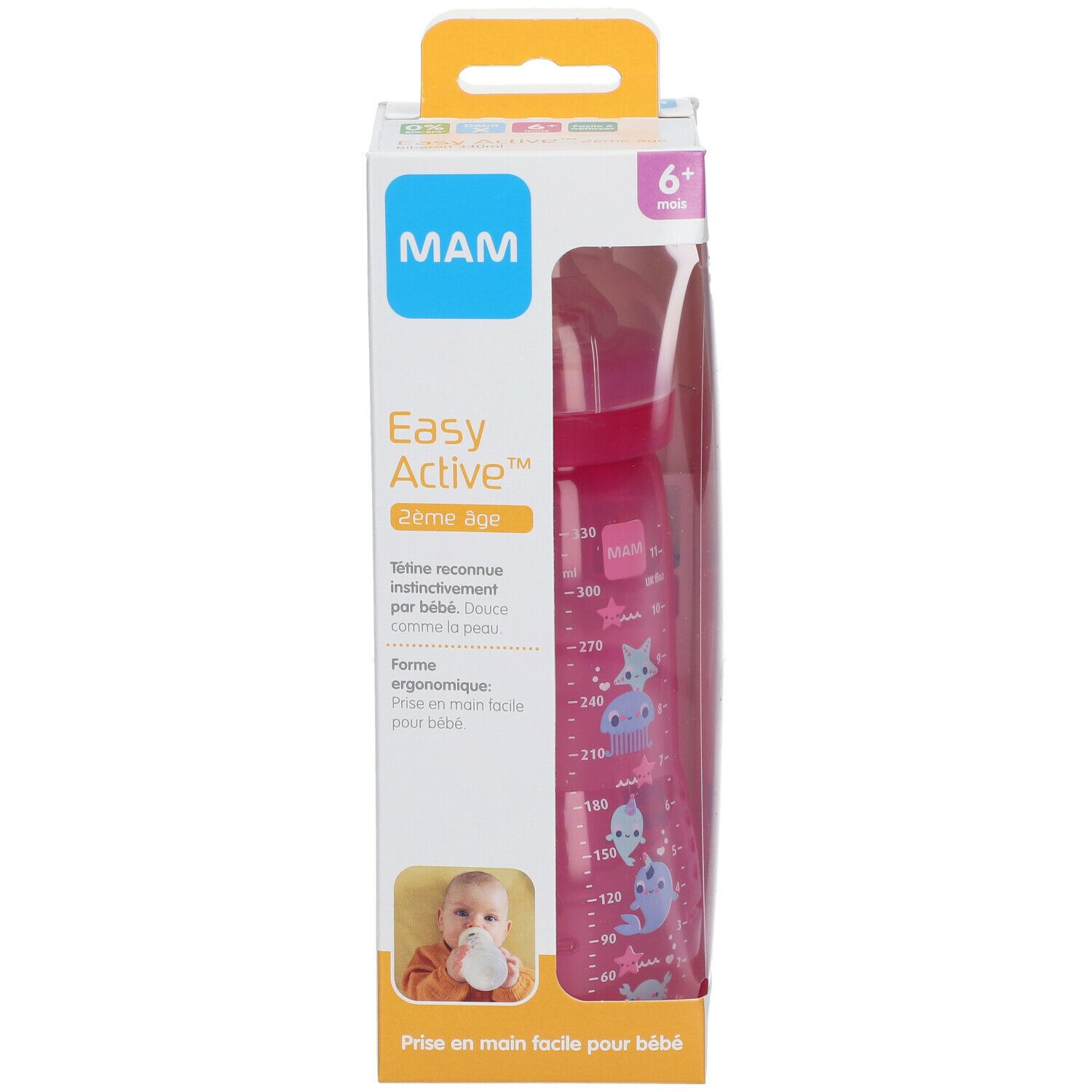 MAM Easy Active™ Biberon 2ème âge 330 ml rose (Couleur non selectionnable)