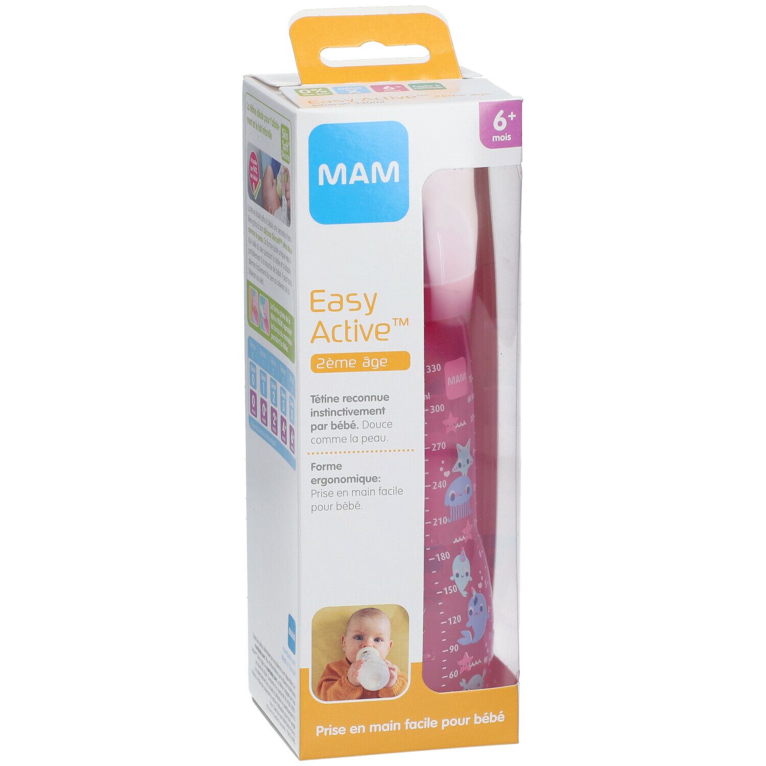 MAM Easy Active™ Biberon 2ème âge 330 ml rose (Couleur non selectionnable)
