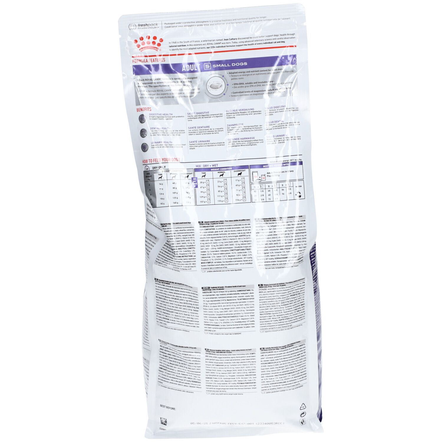 Dos du sac ROYAL CANIN® Neutered Adult Dental Digest Chien de petite race. Texte et informations.