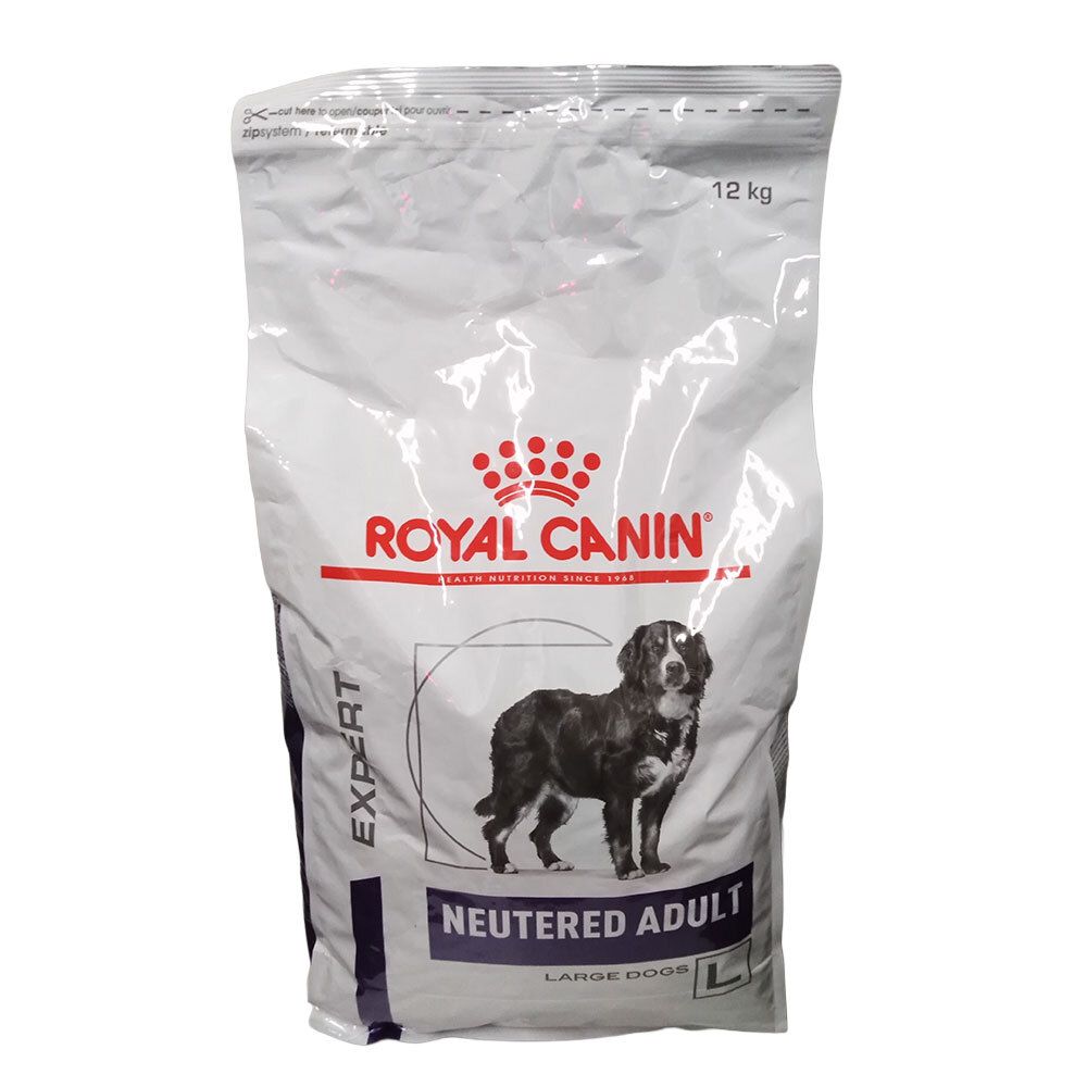 Sac de 12 kg de nourriture Royal Canin pour chiens adultes stérilisés de grande race.