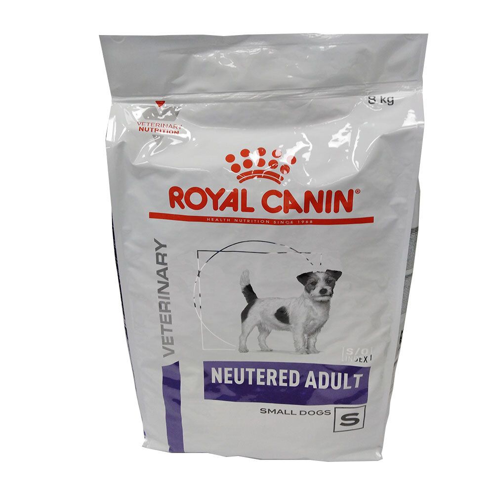 Sac Royal Canin® Neutered Adult Weight & Dental Chien de petite race. Image du produit, logo et texte.