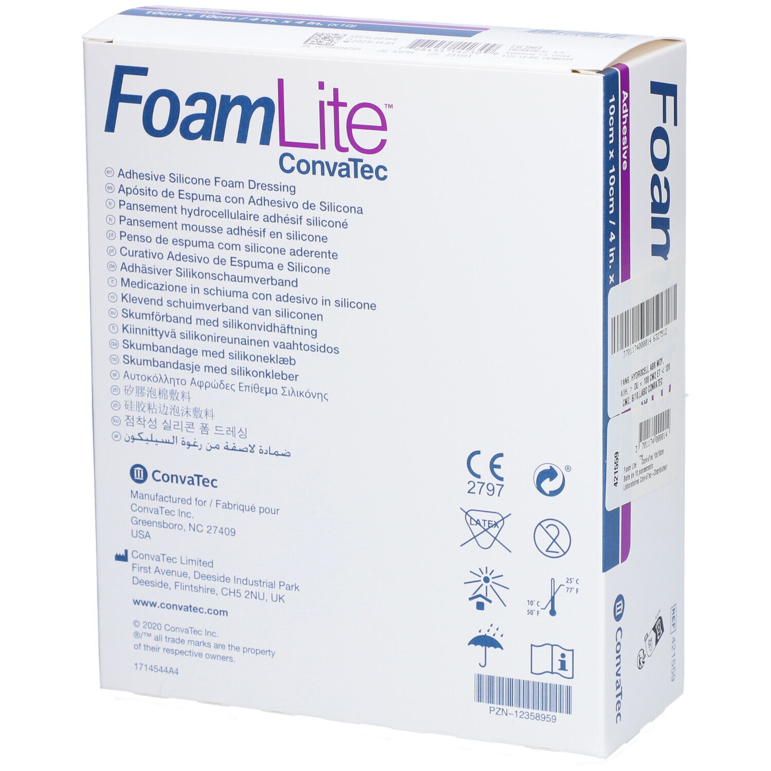 FOAM LITE - Pansement hydrocellulaire à absorption moyenne, adhésif, stérile. 10 cm x 10 c