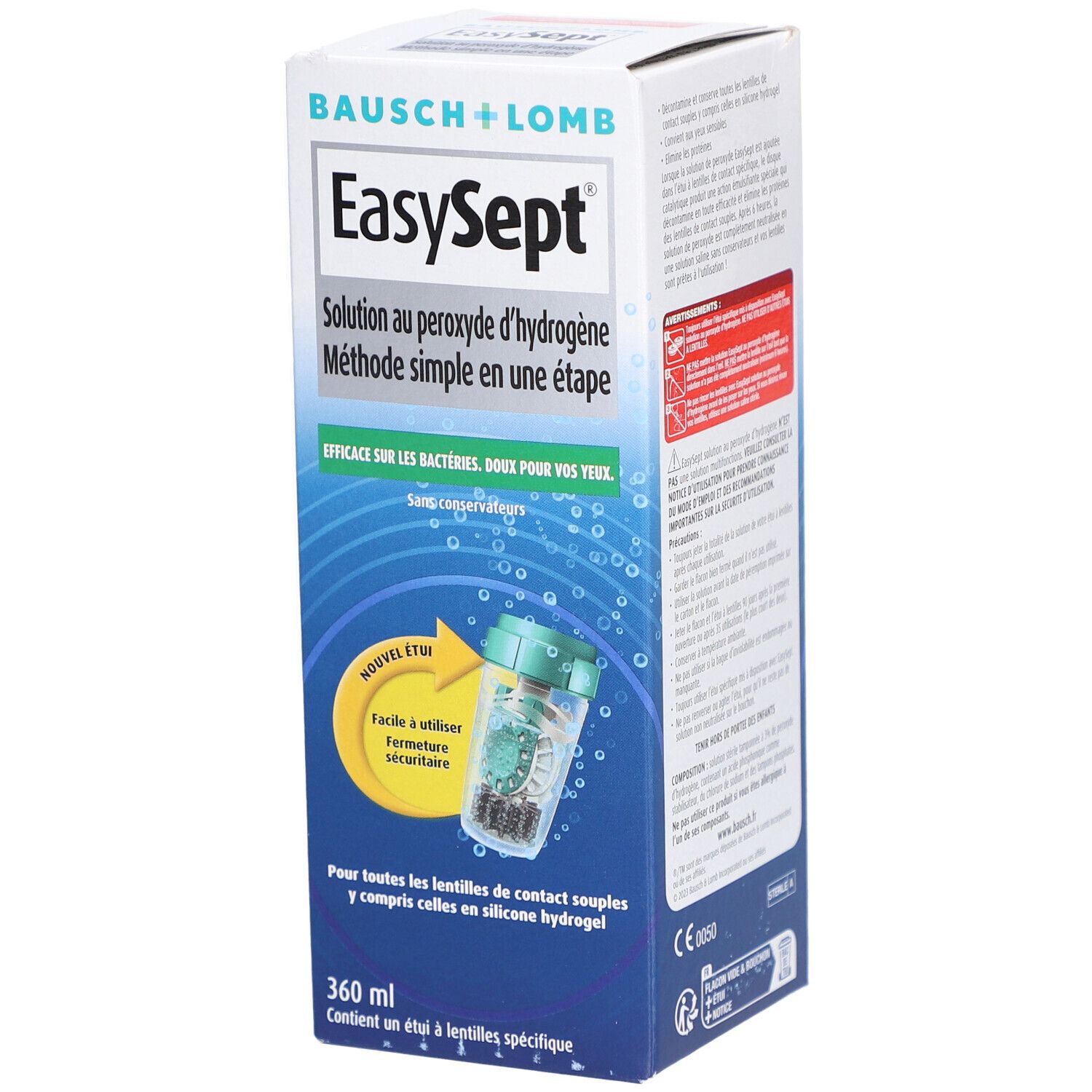EASYSEPT Solution Au Peroxyde d'Hydrogene Pour Les Lentilles De Contact Souples 360ml