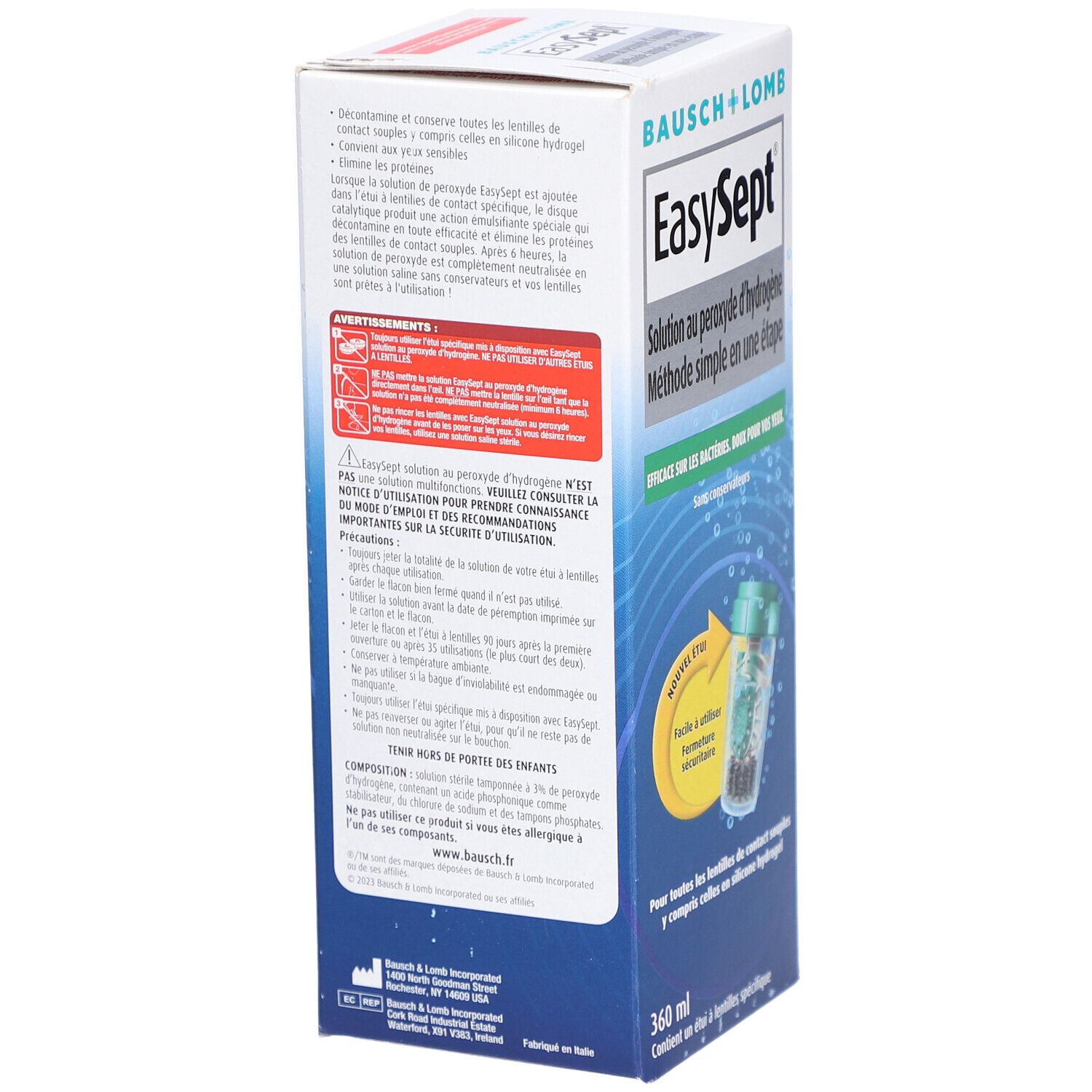 EASYSEPT Solution Au Peroxyde d'Hydrogene Pour Les Lentilles De Contact Souples 360ml