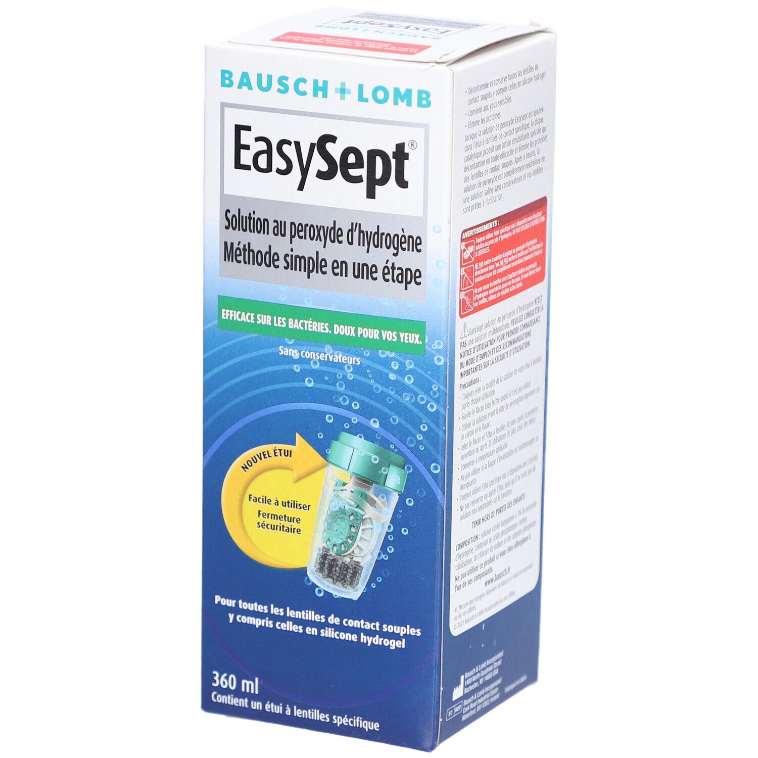 EASYSEPT Solution Au Peroxyde d'Hydrogene Pour Les Lentilles De Contact Souples 360ml