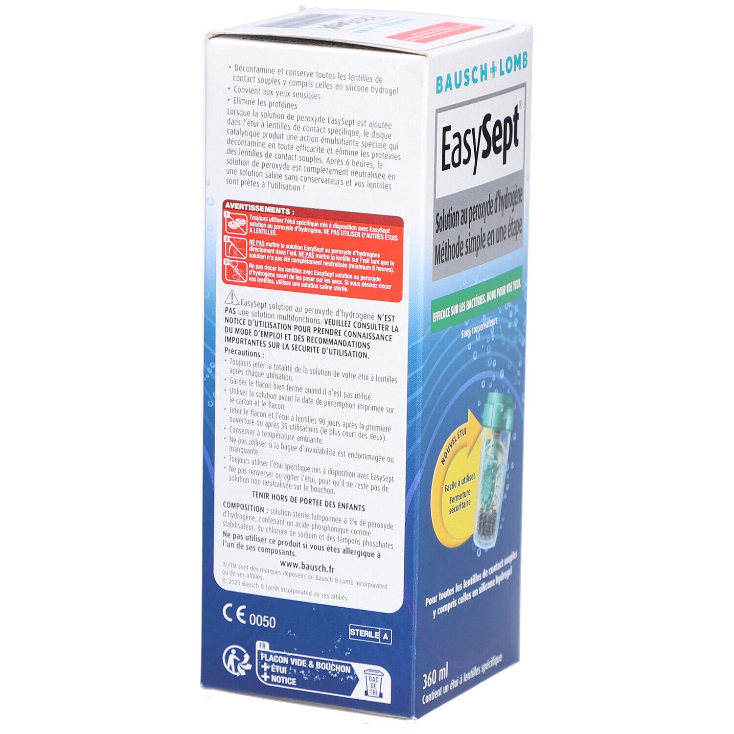EASYSEPT Solution Au Peroxyde d'Hydrogene Pour Les Lentilles De Contact Souples 360ml