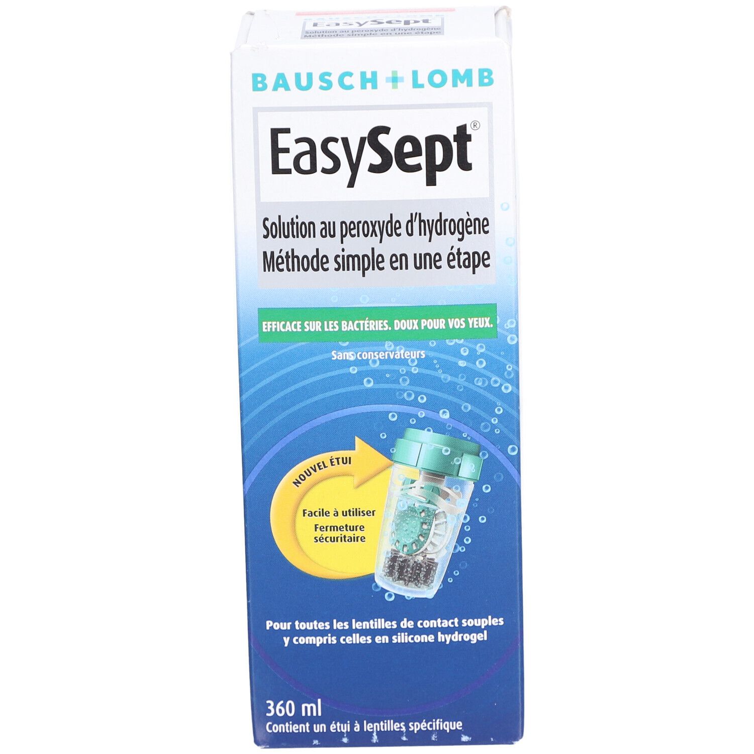 EASYSEPT Solution Au Peroxyde d'Hydrogene Pour Les Lentilles De Contact Souples 360ml
