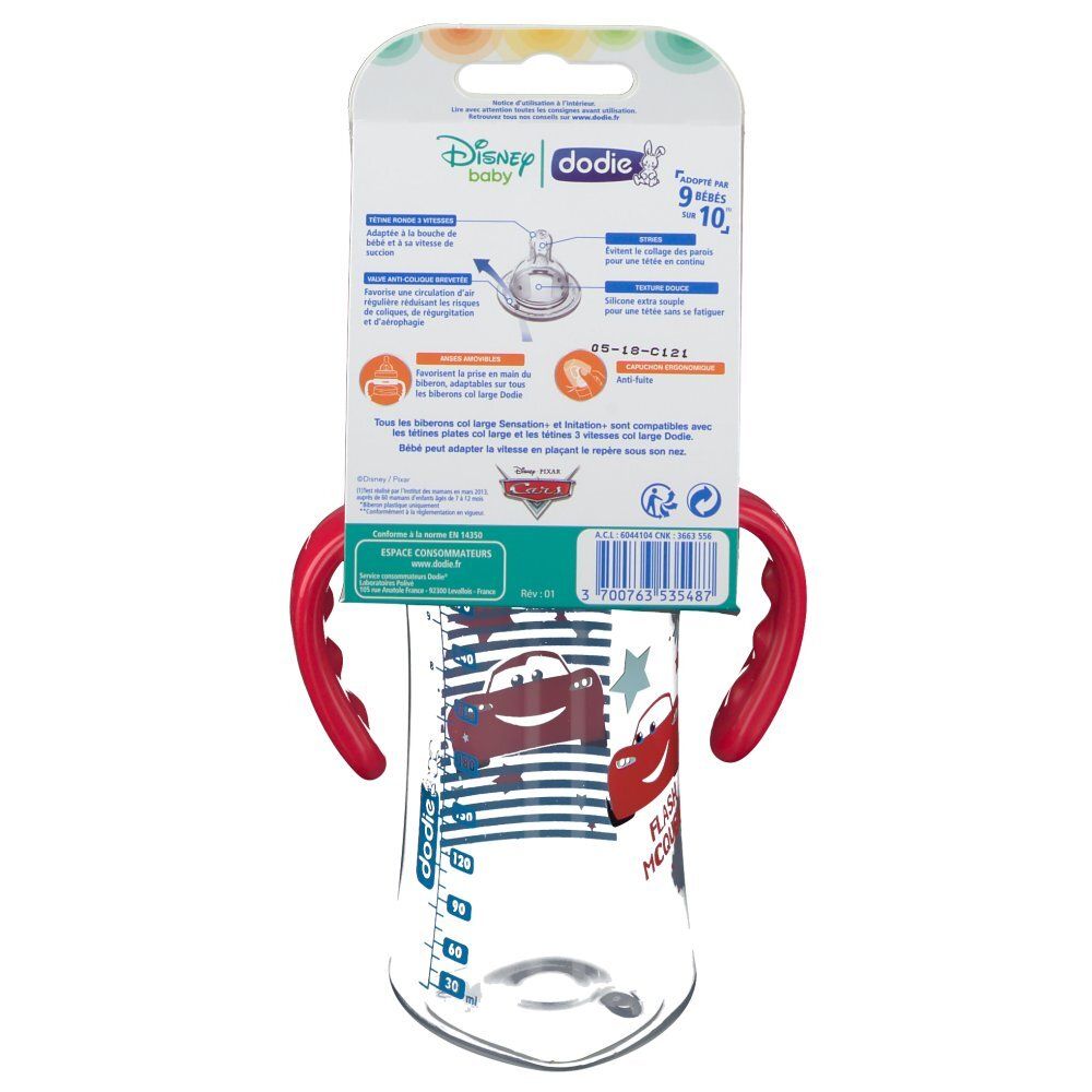 dodie® Biberon 270 ml avec anses Motiv Disney Cars
