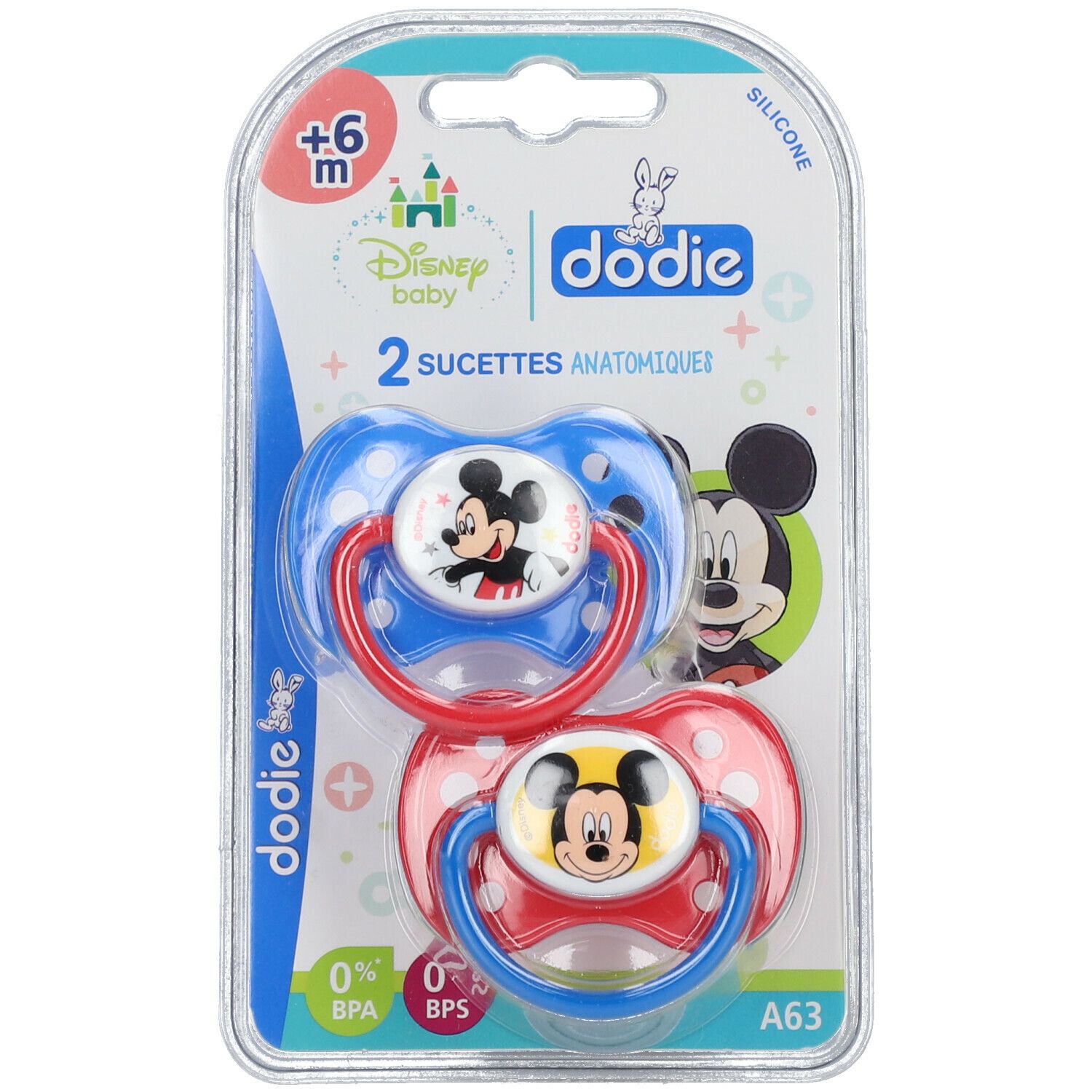 dodie® Sucette +6 mois "Duo Mickey" silicone avec anneau