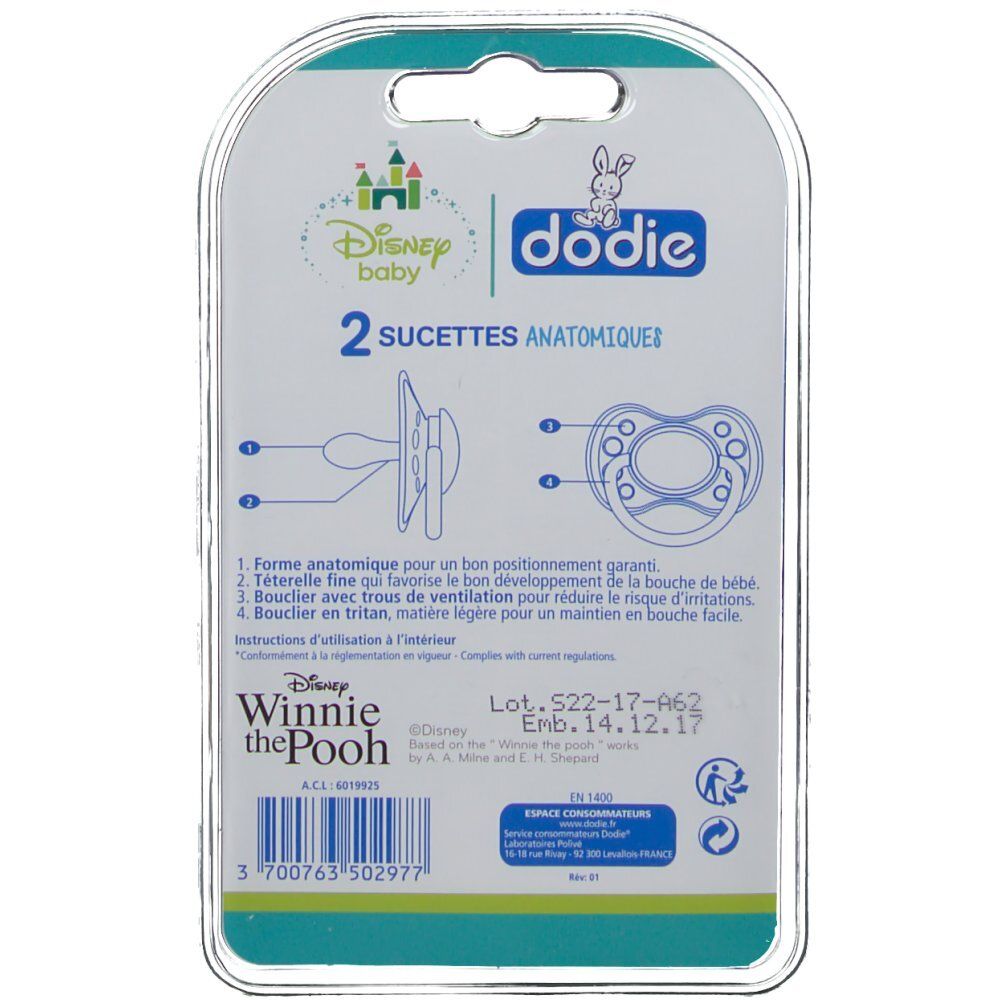 dodie® Sucette 0 - 6 mois "Duo Winnie" avec anneau