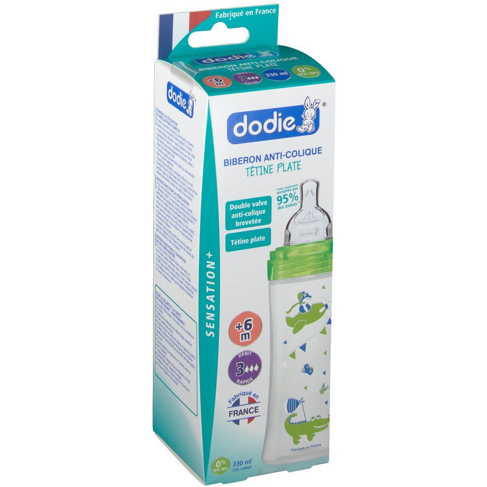 dodie® Biberon Sensation+ 330 ml vert dinosaure tétine débit 3