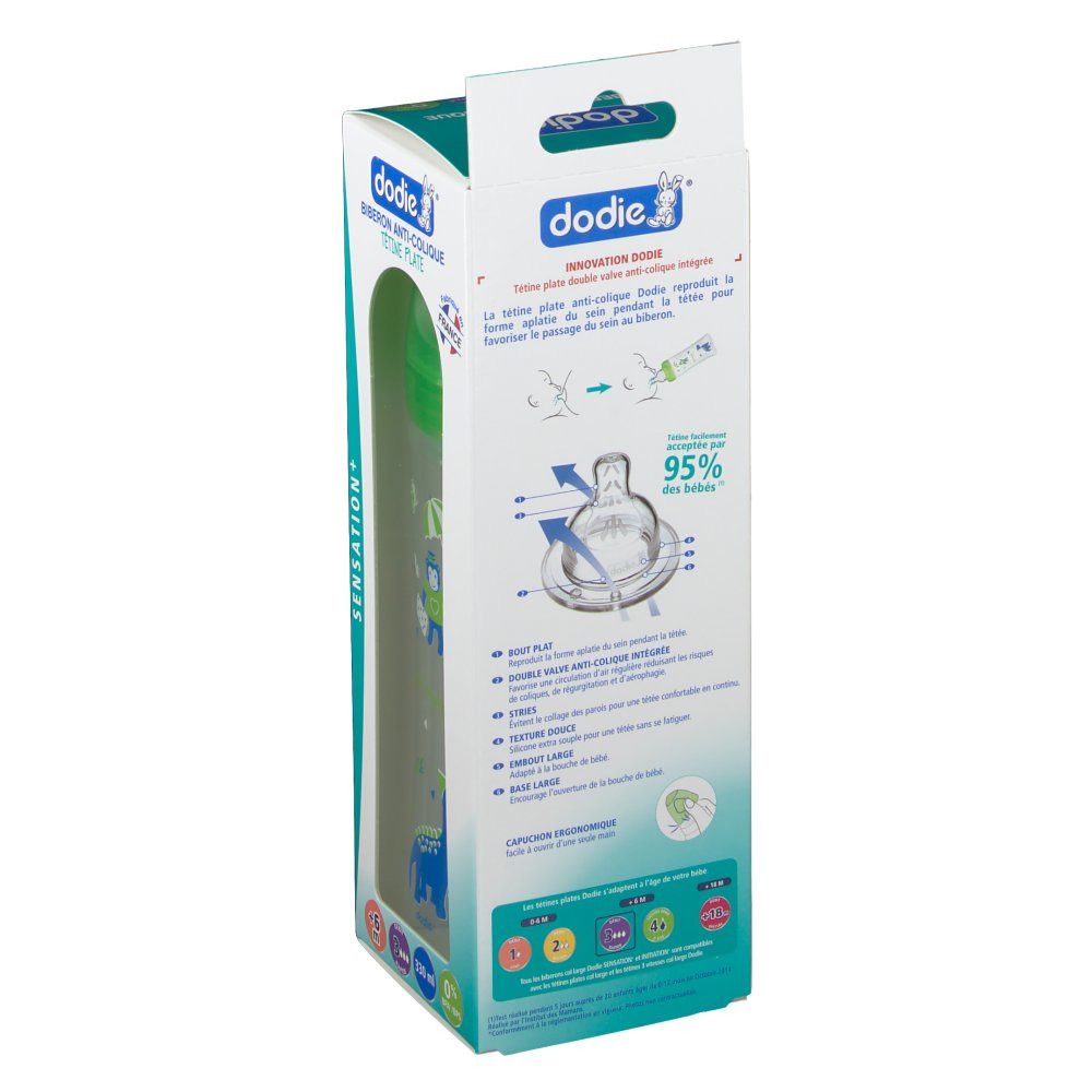 dodie® Biberon Sensation+ 330 ml vert dinosaure tétine débit 3