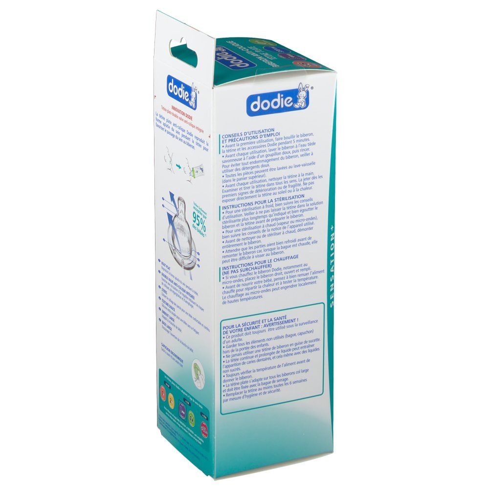 dodie® Biberon Sensation+ 330 ml vert dinosaure tétine débit 3