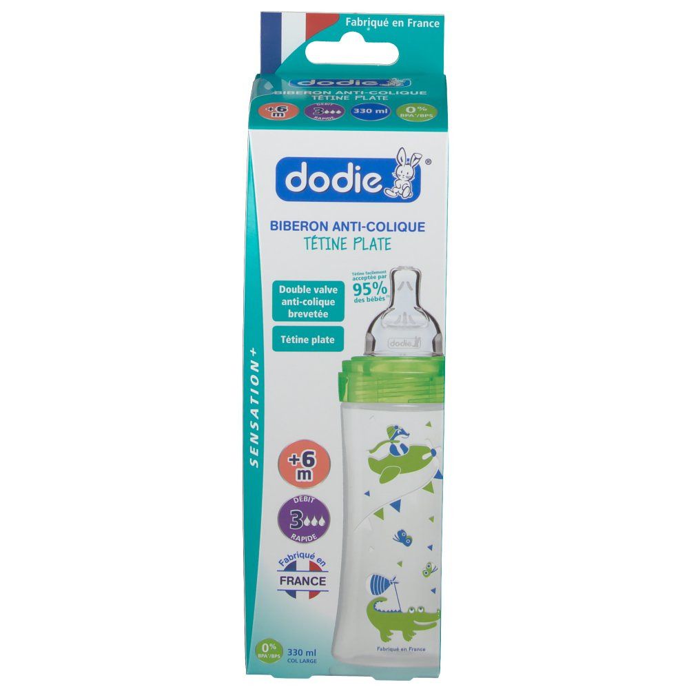 dodie® Biberon Sensation+ 330 ml vert dinosaure tétine débit 3