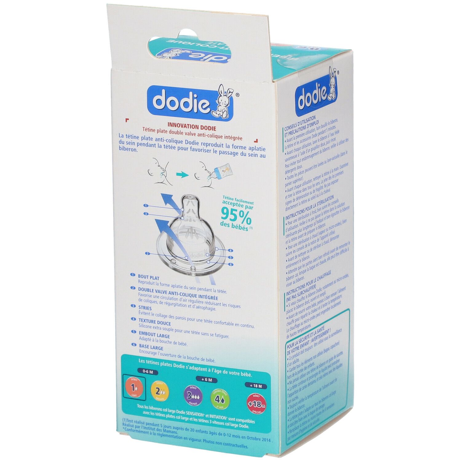 dodie® Sensation+ Biberon Anti-colique 150 ml Bleu Ourson tétine débit 1