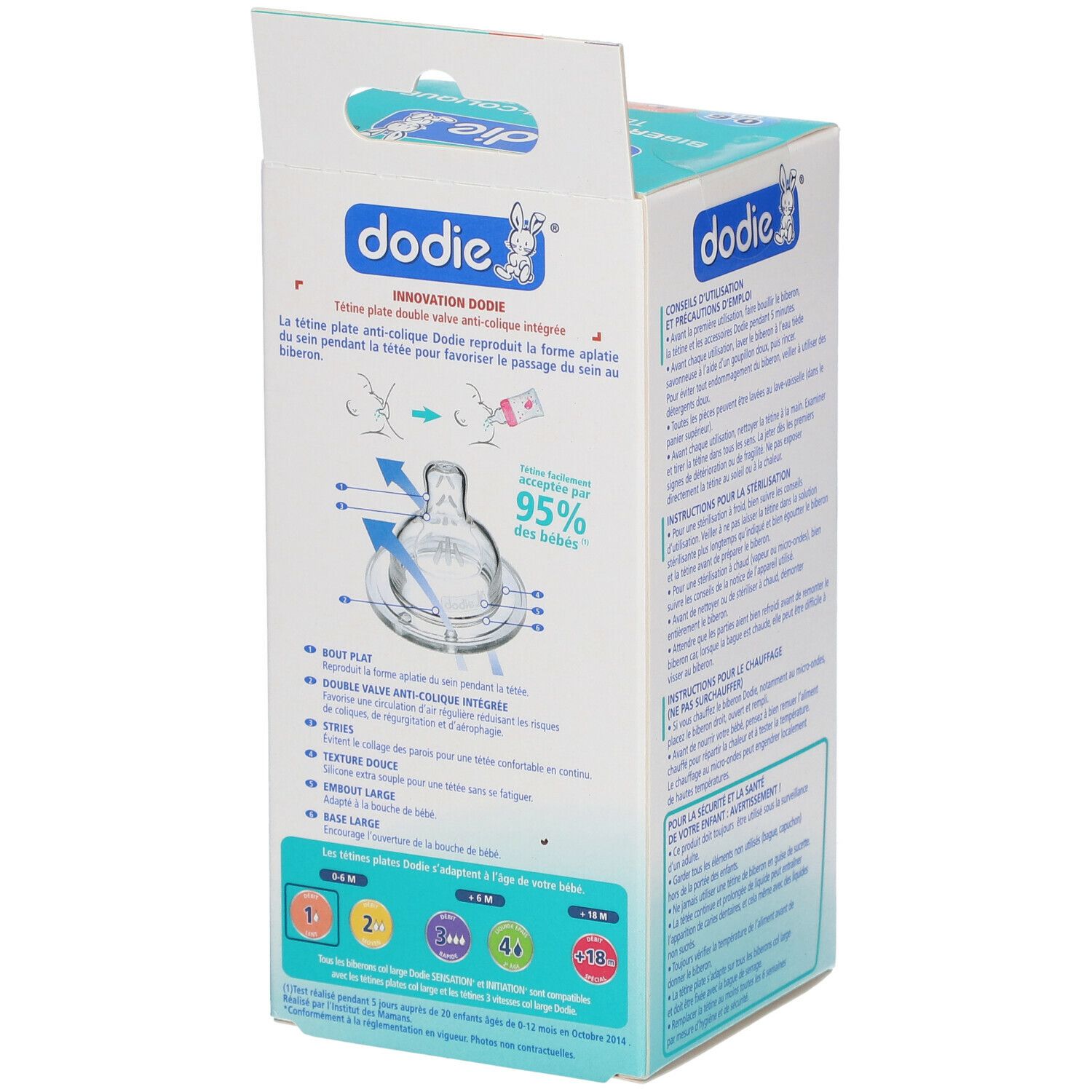dodie® Sensation+ Biberon Anti-Colique 150 ml Rose Flamant tétine débit 1