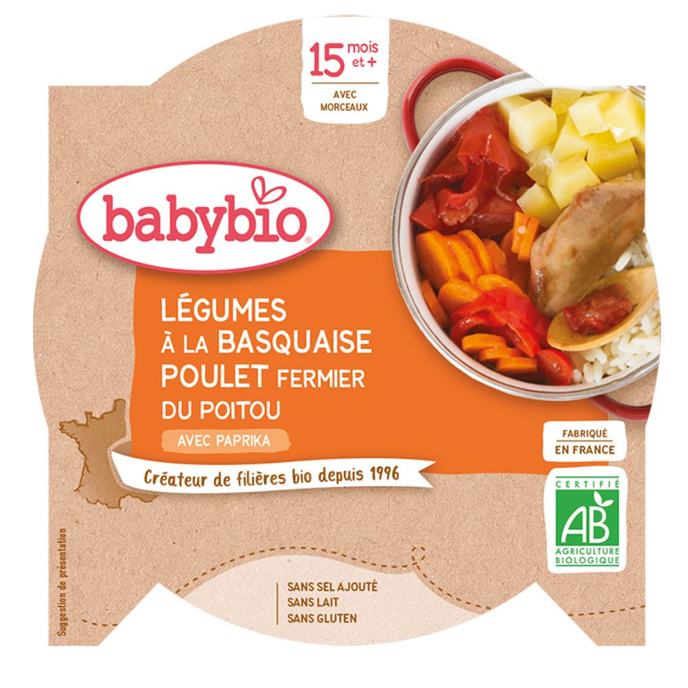 Babybio LÉGUMES À LA BASQUAISE POULET FERMIER DU POITOU AU PAPRIKA dès 15 mois