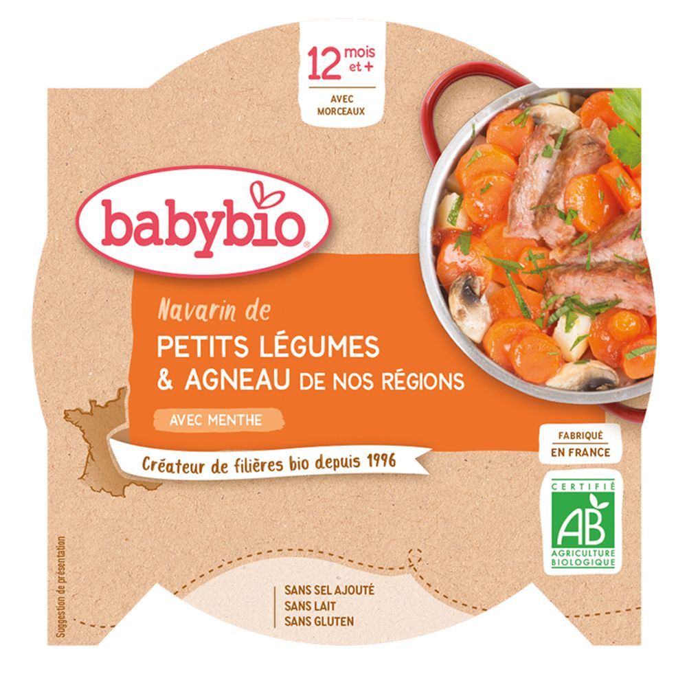 Babybio NAVARIN DE PETITS LÉGUMES ET AGNEAU DE NOS RÉGIONS À LA MENTHE dès 12 mois
