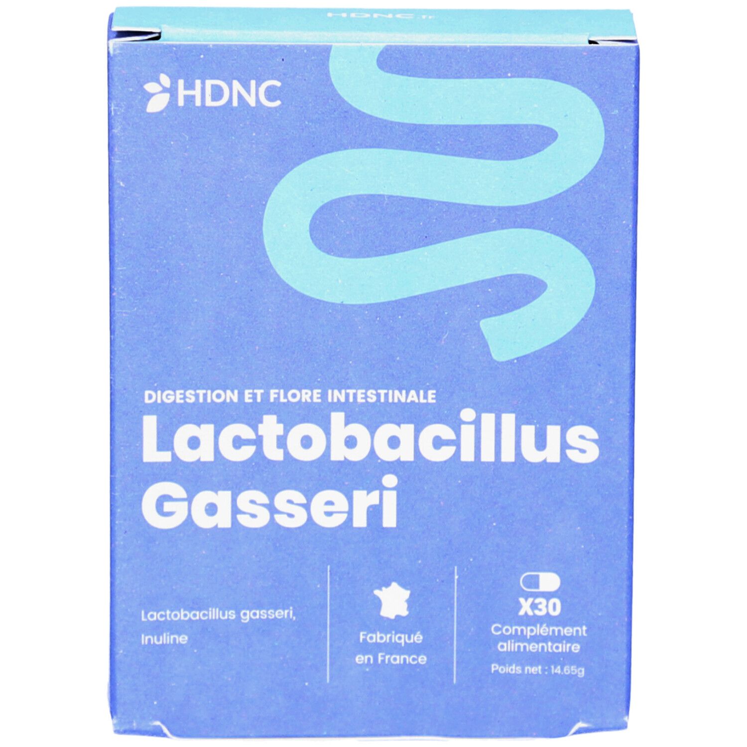 Boîte bleue HDNC. Contient Lactobacillus Gasseri et inuline. X30 gélules. Fabriqué en France. Complément alimentaire.