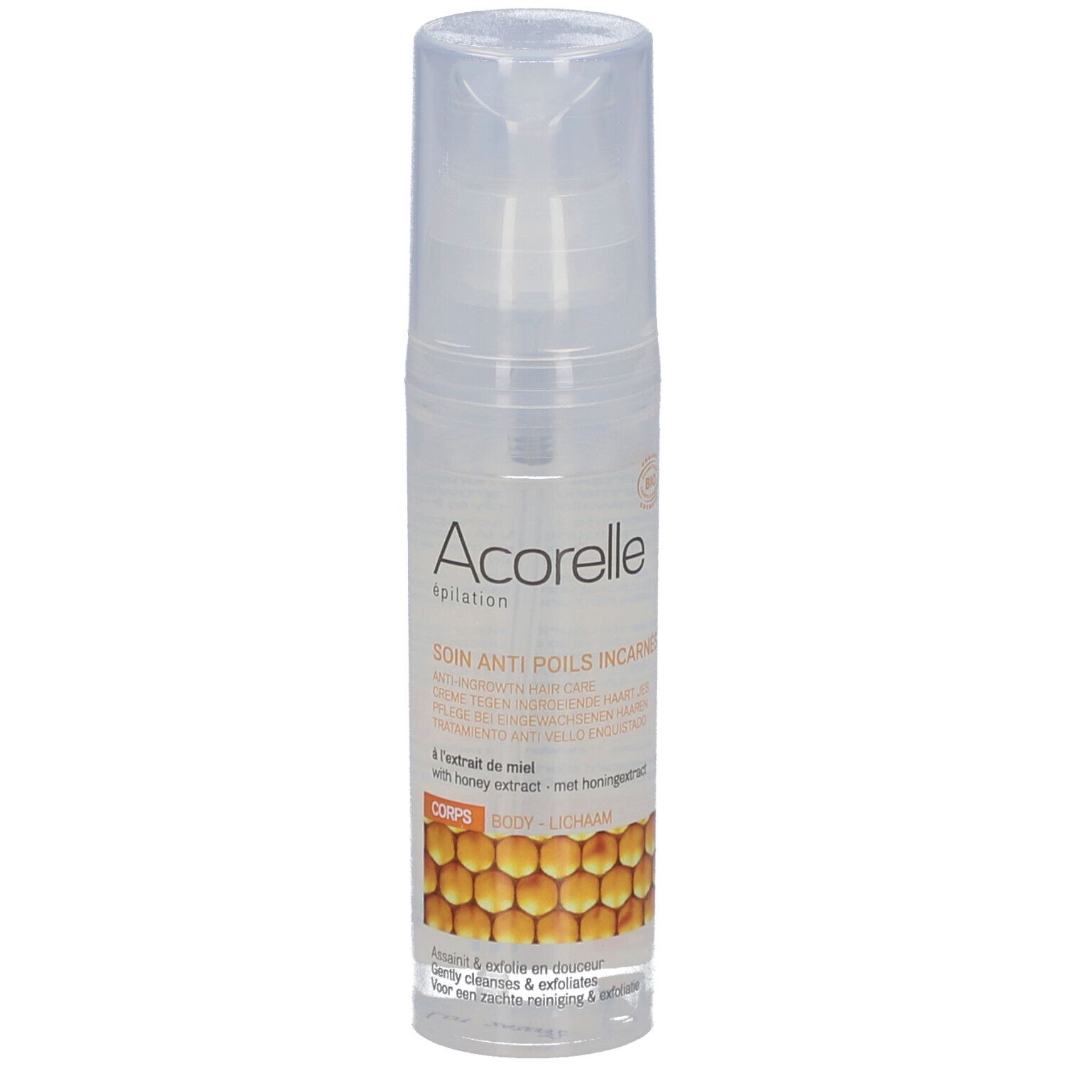 Acorelle Soin anti poils incarnés, flacon 50ml avec pompe.