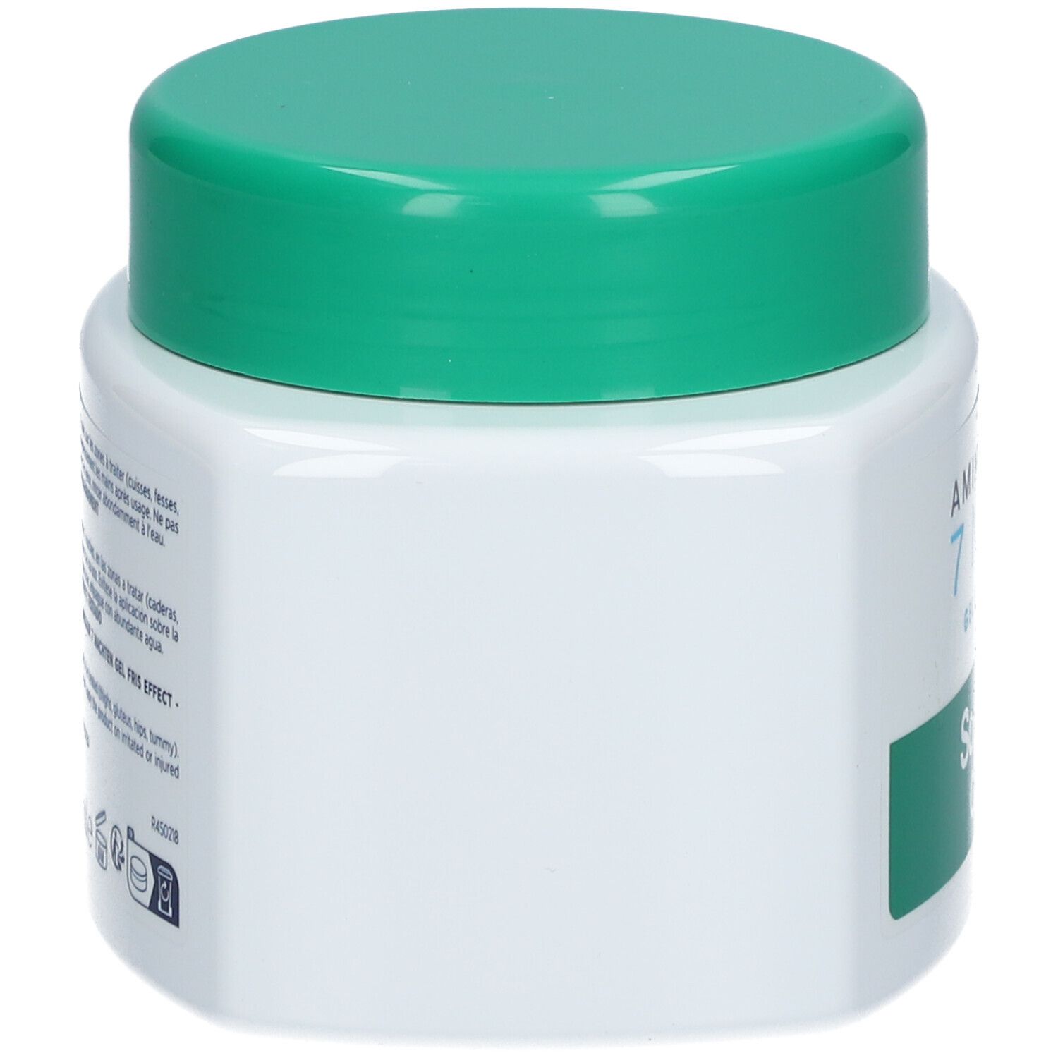 Pot blanc avec couvercle vert. Dos avec texte. Inscription: Somatoline Cosmetic, 7 Nuits.
