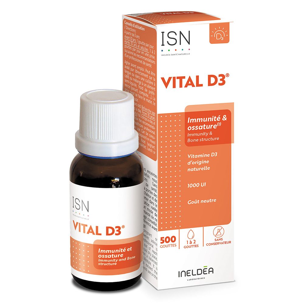 Vital D3, Goutte buvable, complément alimentaire à base de vitamine D3 d'origine naturelle